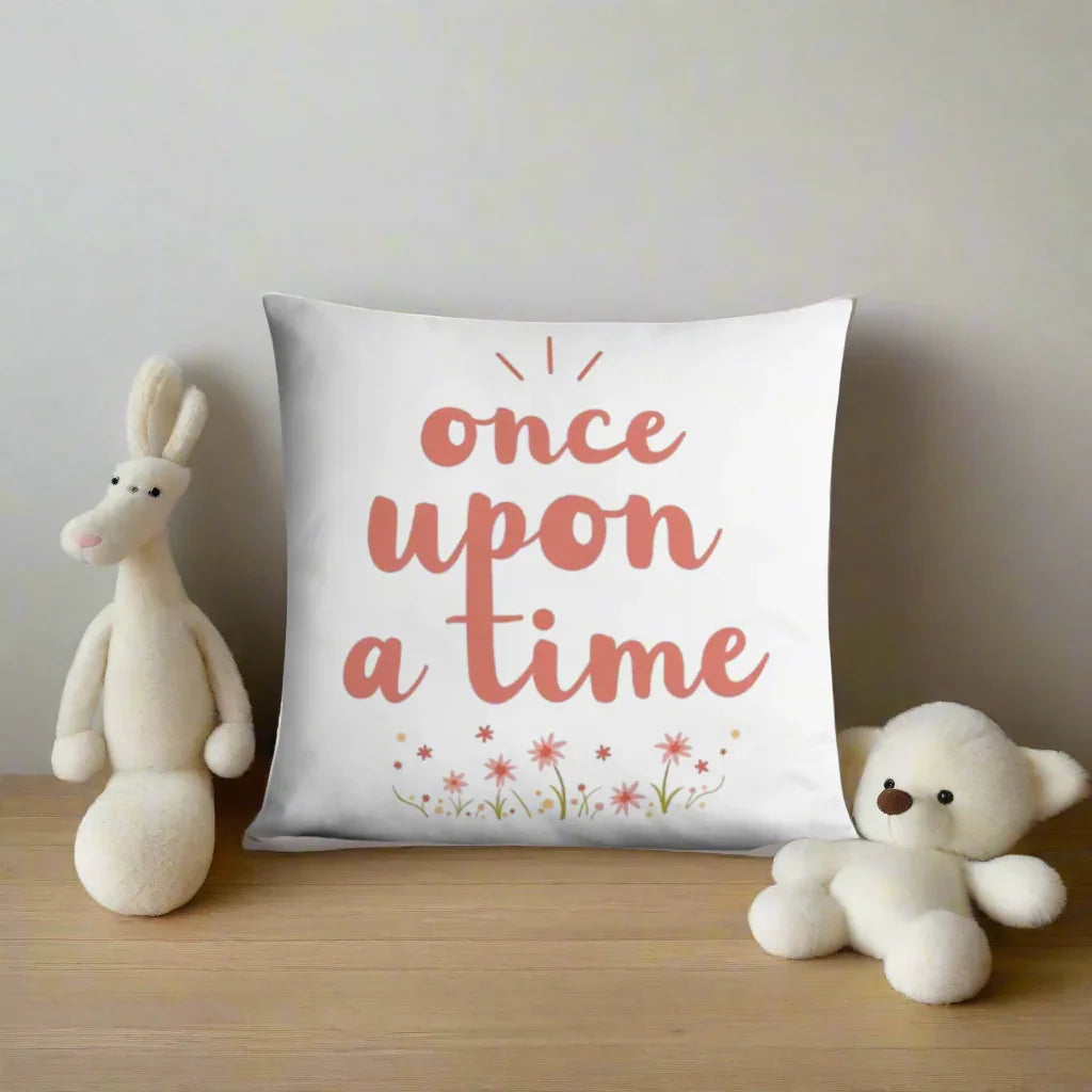 Once Upon a Time Throw Pillow – Whimsical Storybook Quote with Floral Design | Nursery & Reading Nook Decor - RaZits