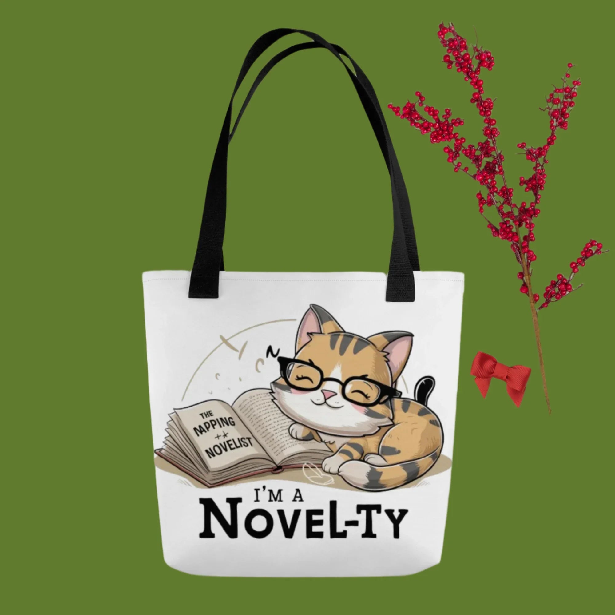 I'm a Novel-ty Tote Bag – Cute Bookish Cat Pun Design - RaZits
