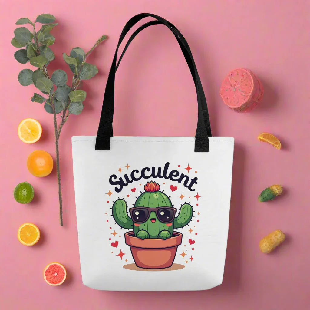 Succulent Tote Bag – Cool Cactus with Sunglasses - RaZits