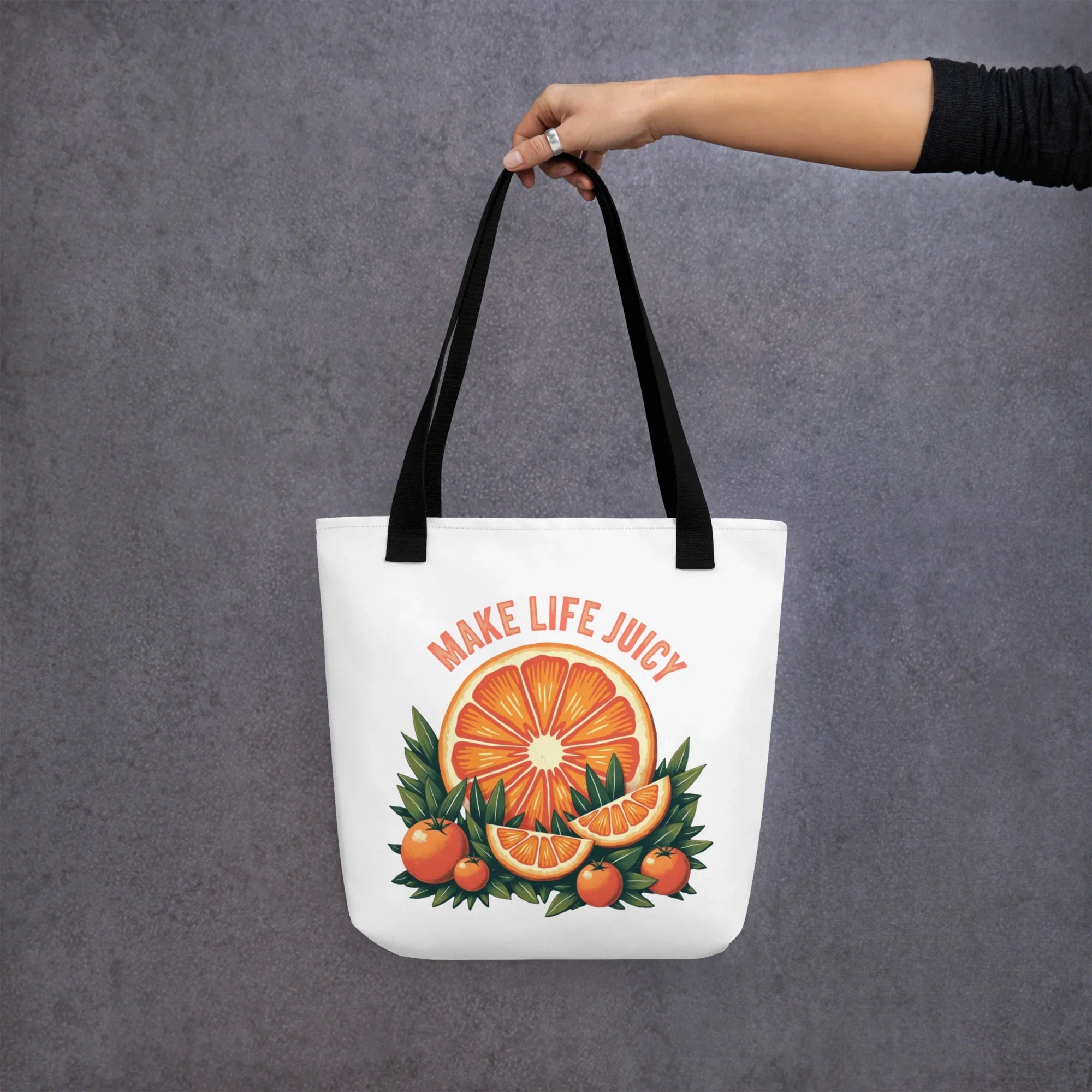 Make Life Juicy Tote Bag – Vibrant Orange Fruit Illustration - RaZits