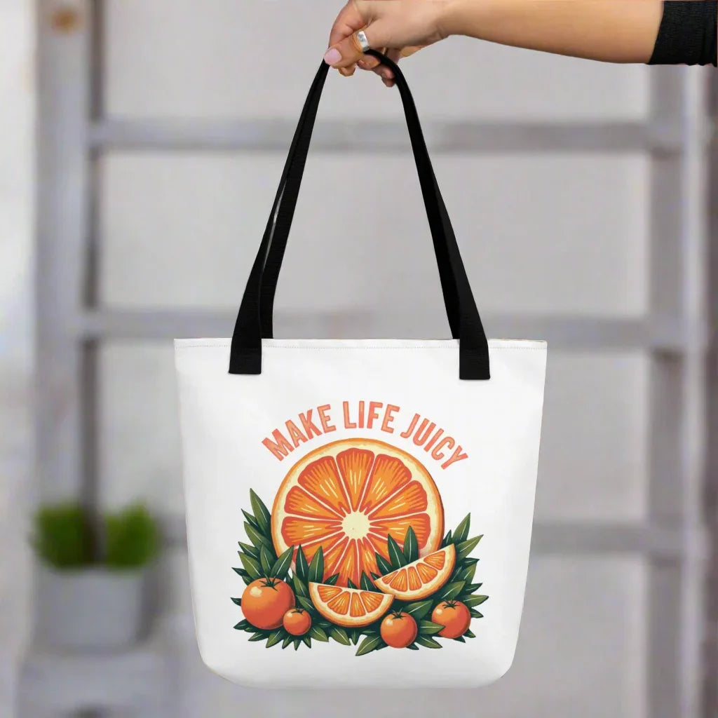 Make Life Juicy Tote Bag – Vibrant Orange Fruit Illustration - RaZits