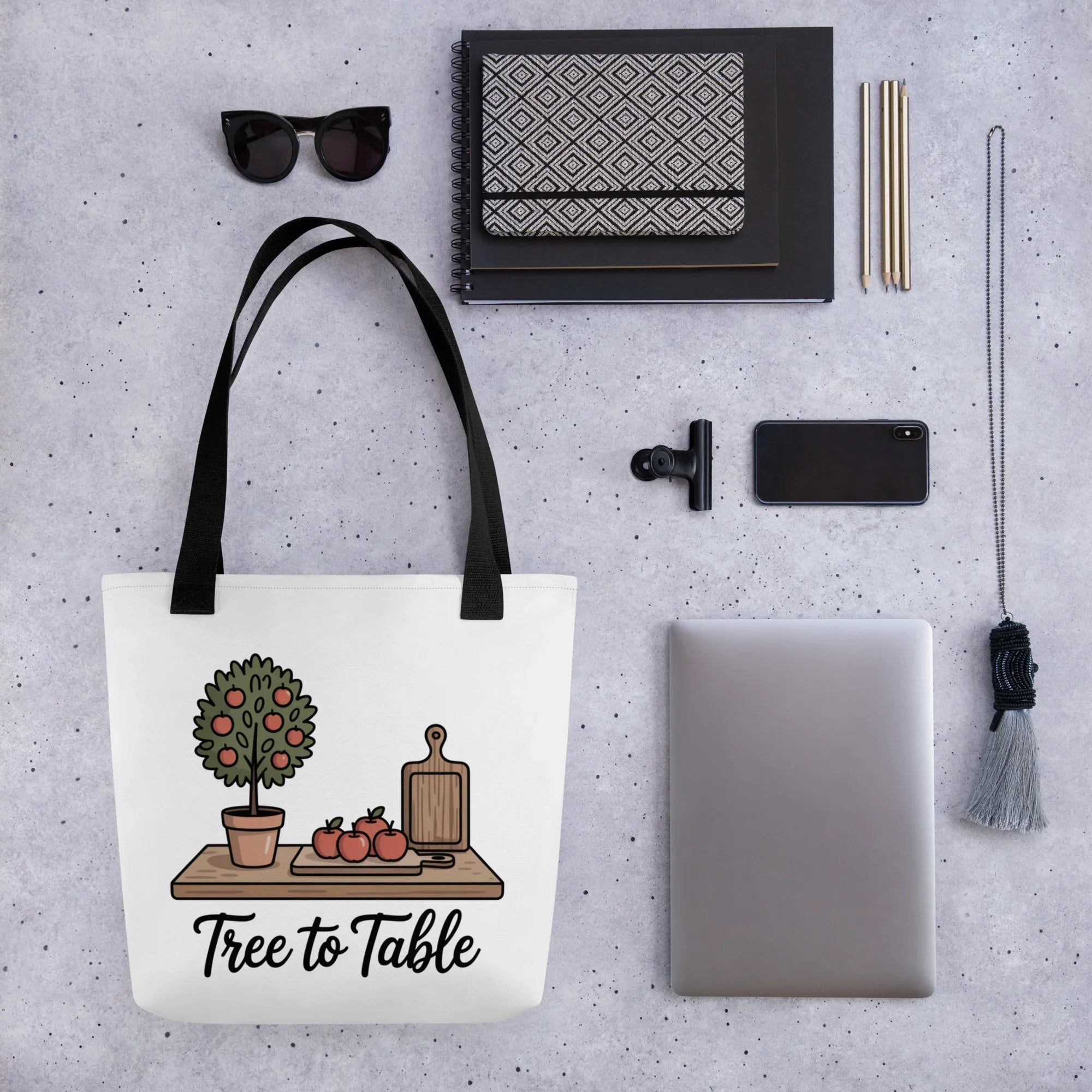 Tree to Table Tote Bag – Potted Apple & Kitchen Cutting Board - RaZits
