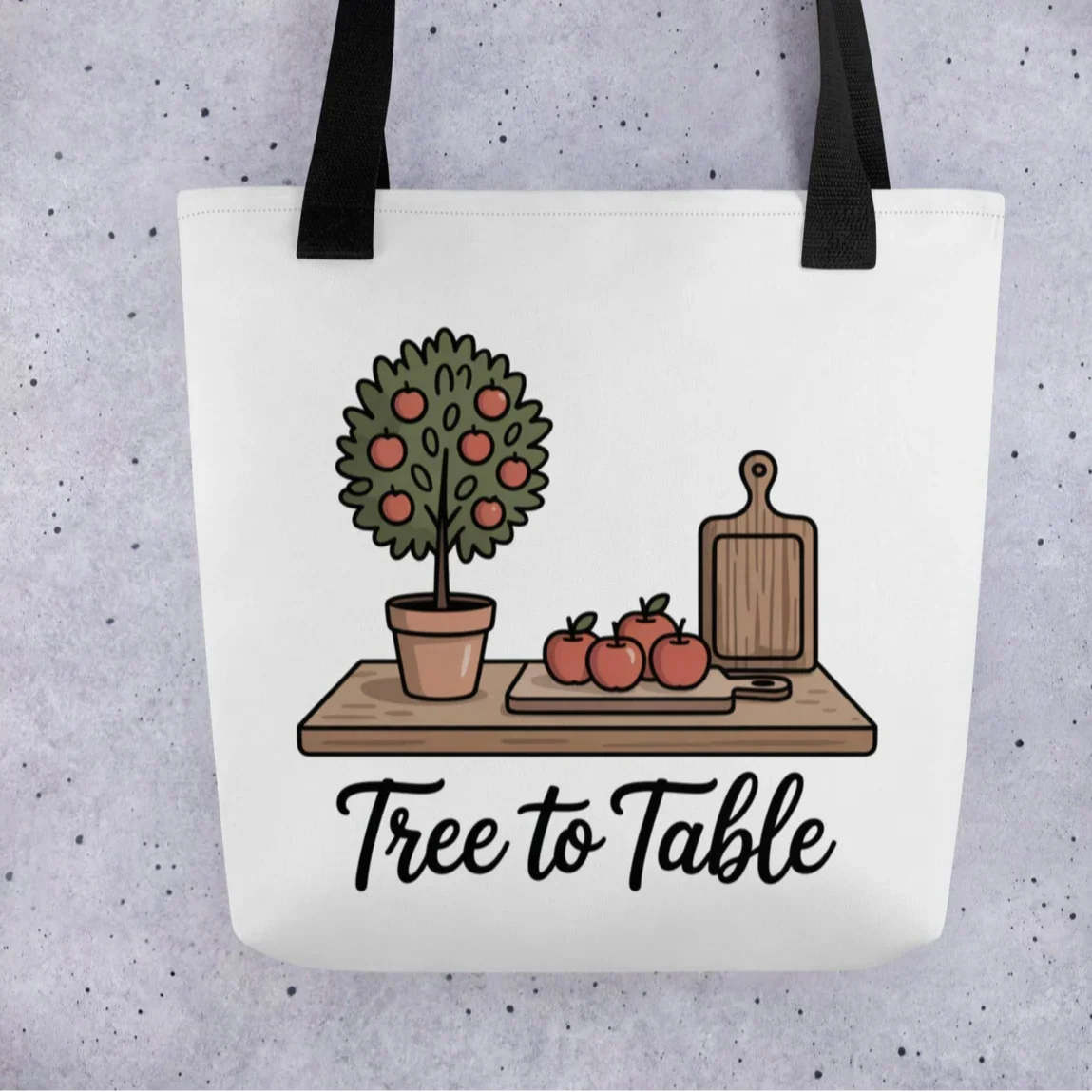Tree to Table Tote Bag – Potted Apple & Kitchen Cutting Board - RaZits