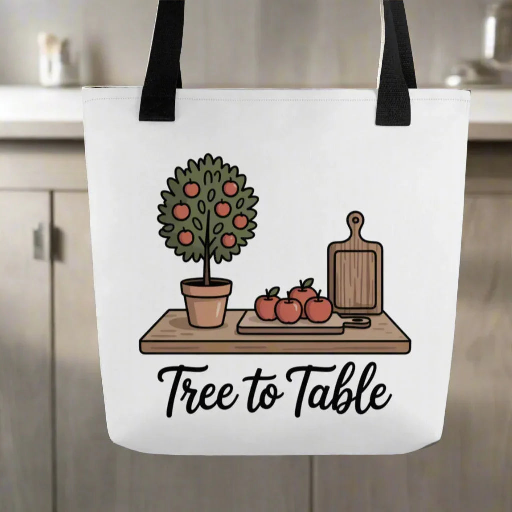 Tree to Table Tote Bag – Potted Apple & Kitchen Cutting Board - RaZits