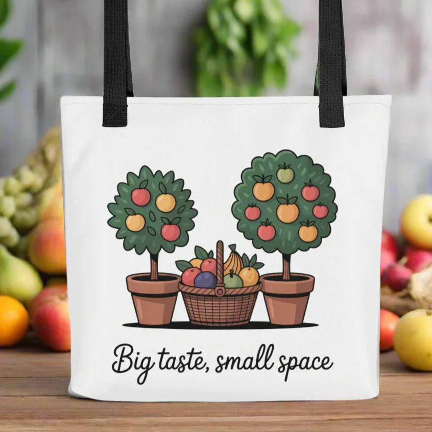 Big Taste Small Space Tote Bag – Potted Fruit Tree Garden Design - RaZits
