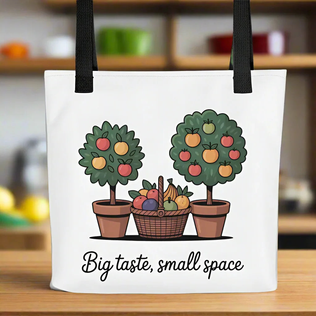Big Taste Small Space Tote Bag – Potted Fruit Tree Garden Design - RaZits