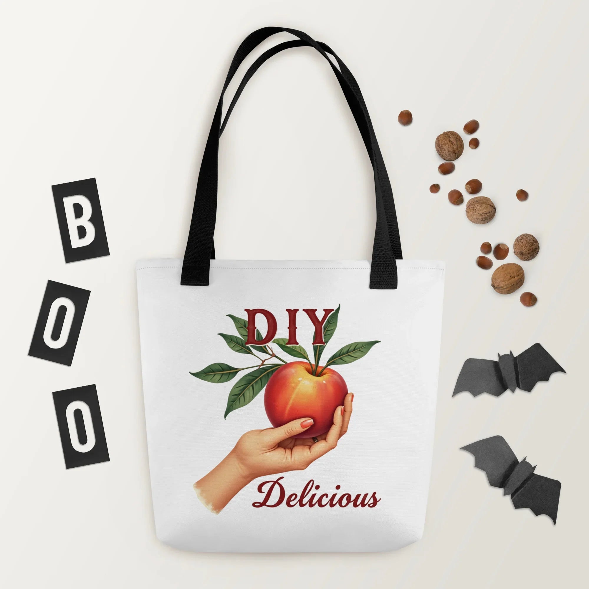 DIY Delicious Tote Bag – Apple in Hand Illustration - RaZits