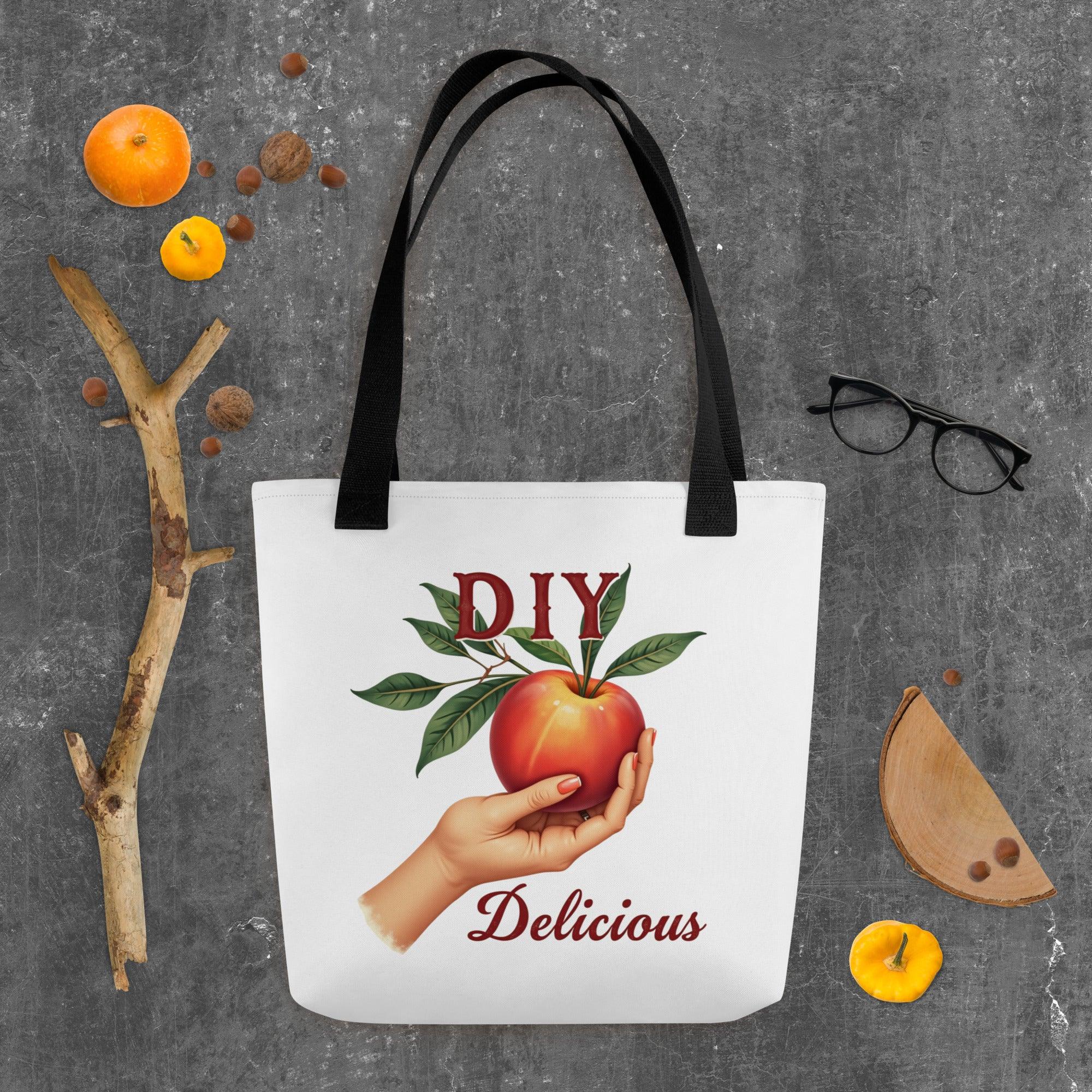 DIY Delicious Tote Bag – Apple in Hand Illustration - RaZits