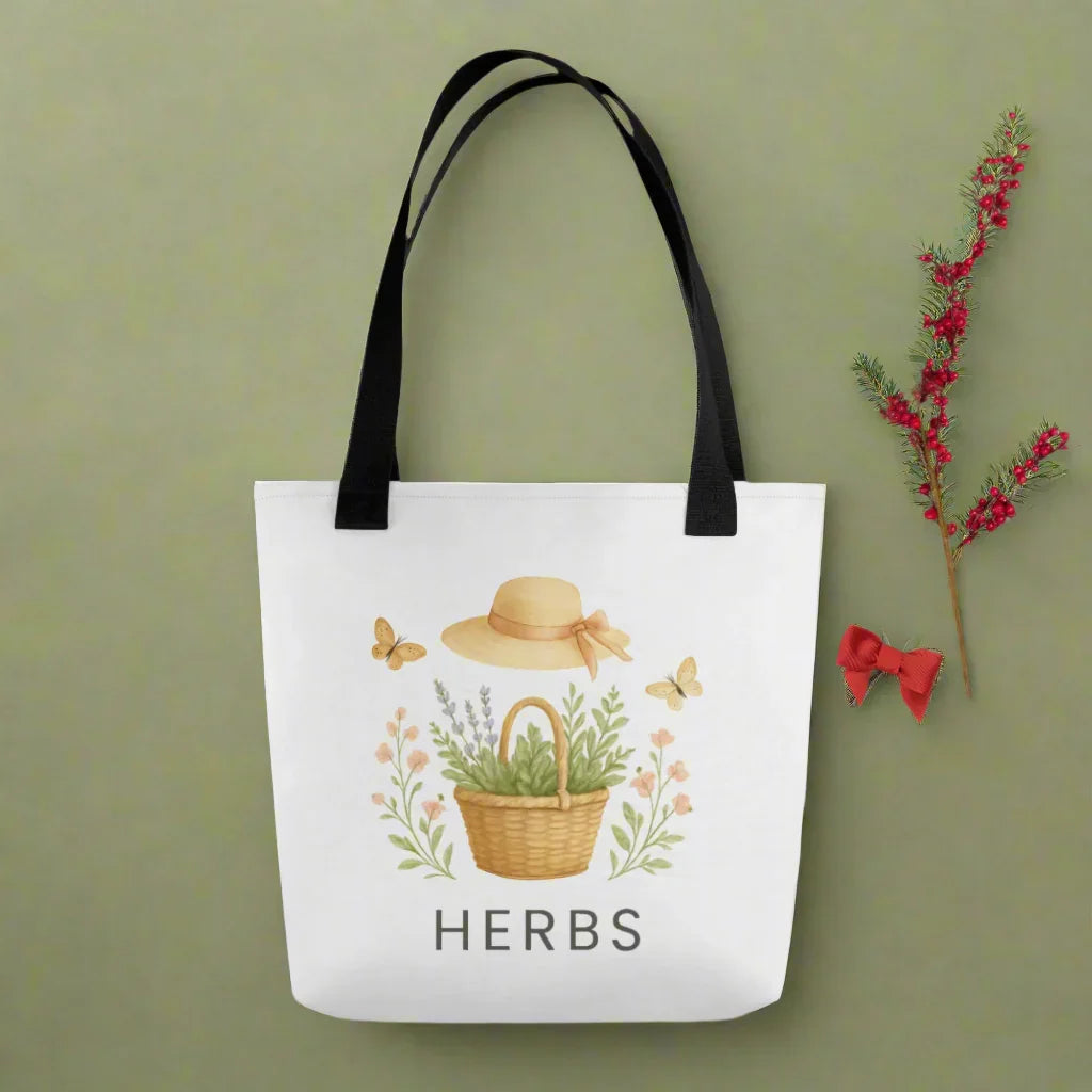 Herbs Tote Bag – Cottagecore Basket with Flowers & Butterflies - RaZits