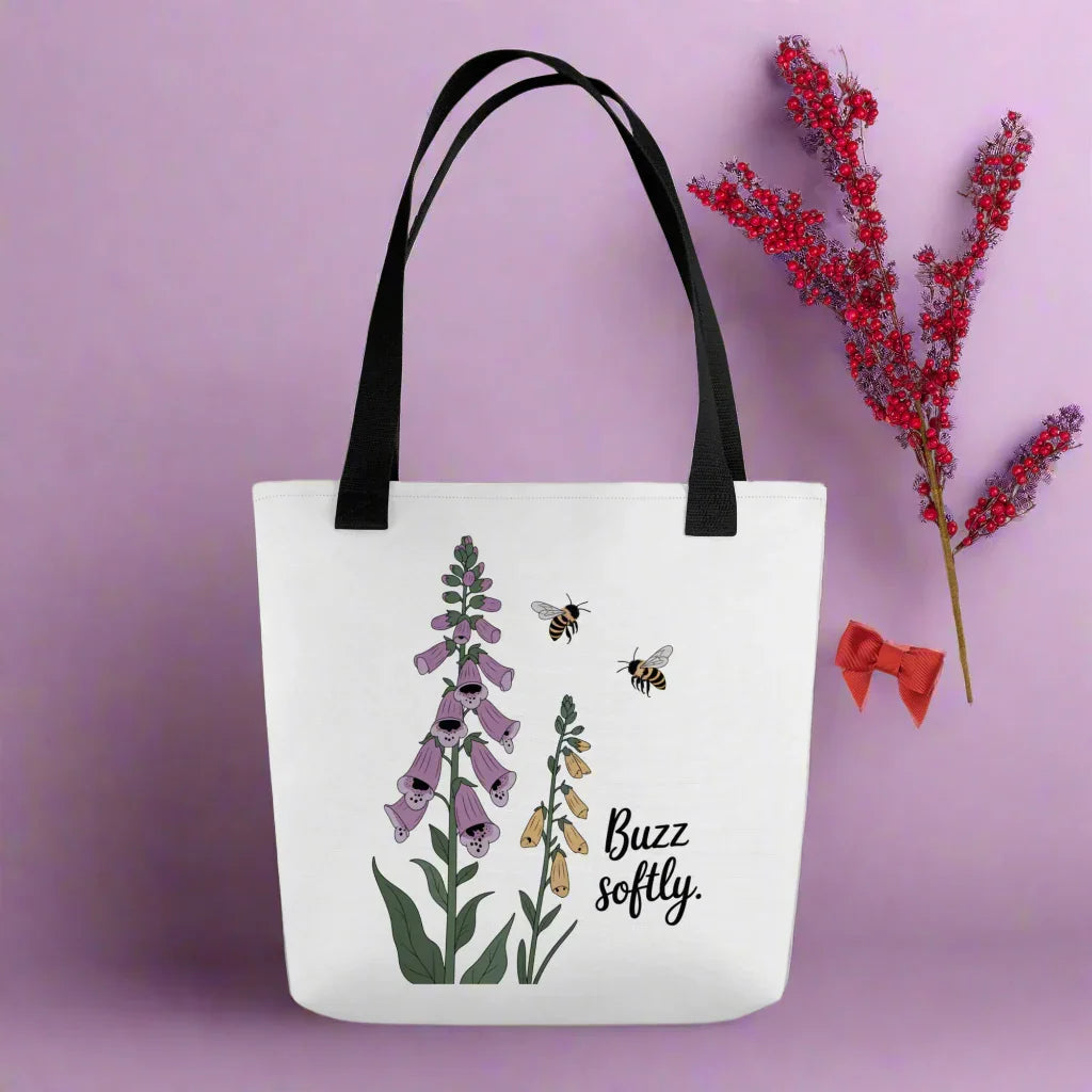 Buzz Softly Tote – Bee & Foxglove Cottagecore Bag - RaZits