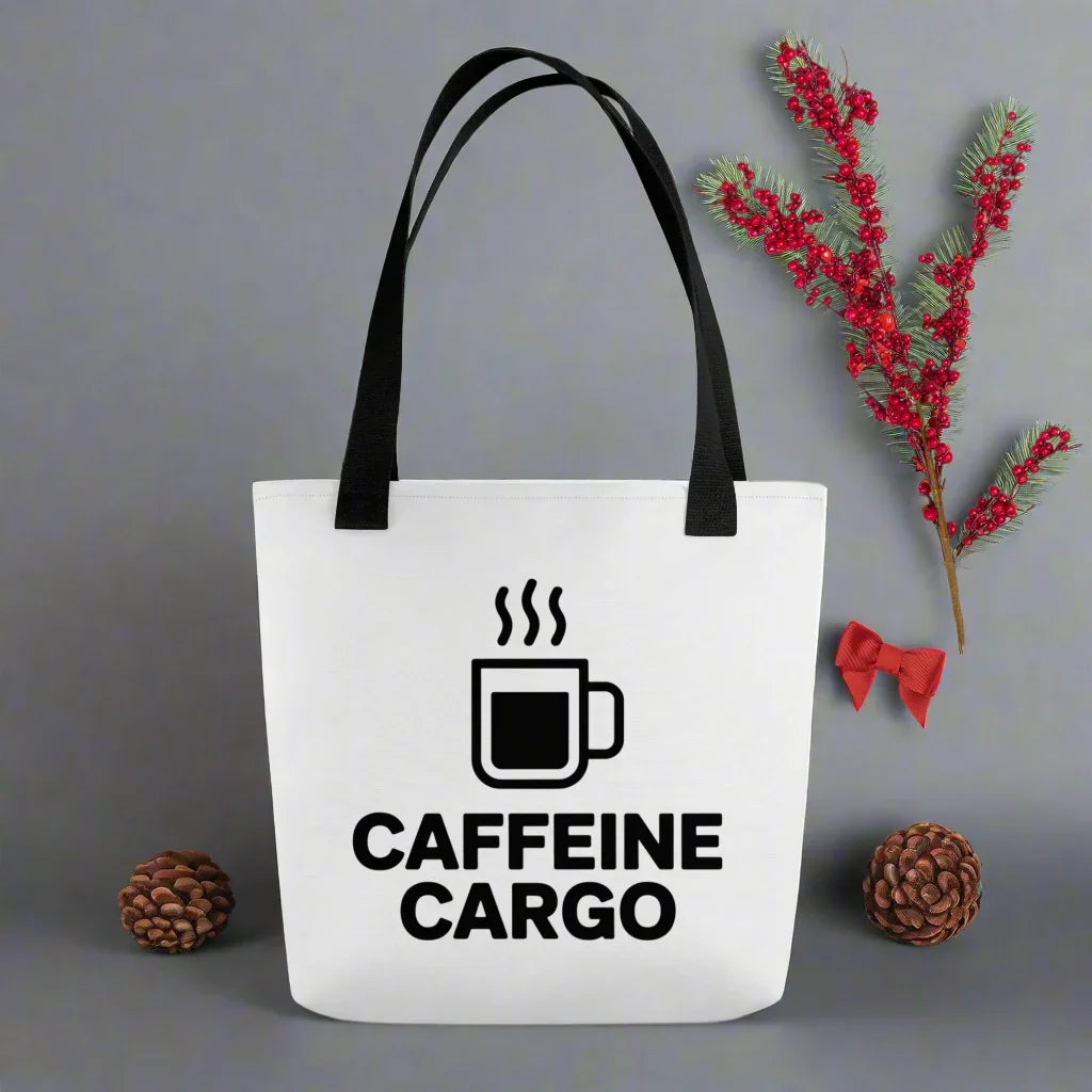 Caffeine Cargo Tote Bag – Bold Black Coffee Mug Art - RaZits