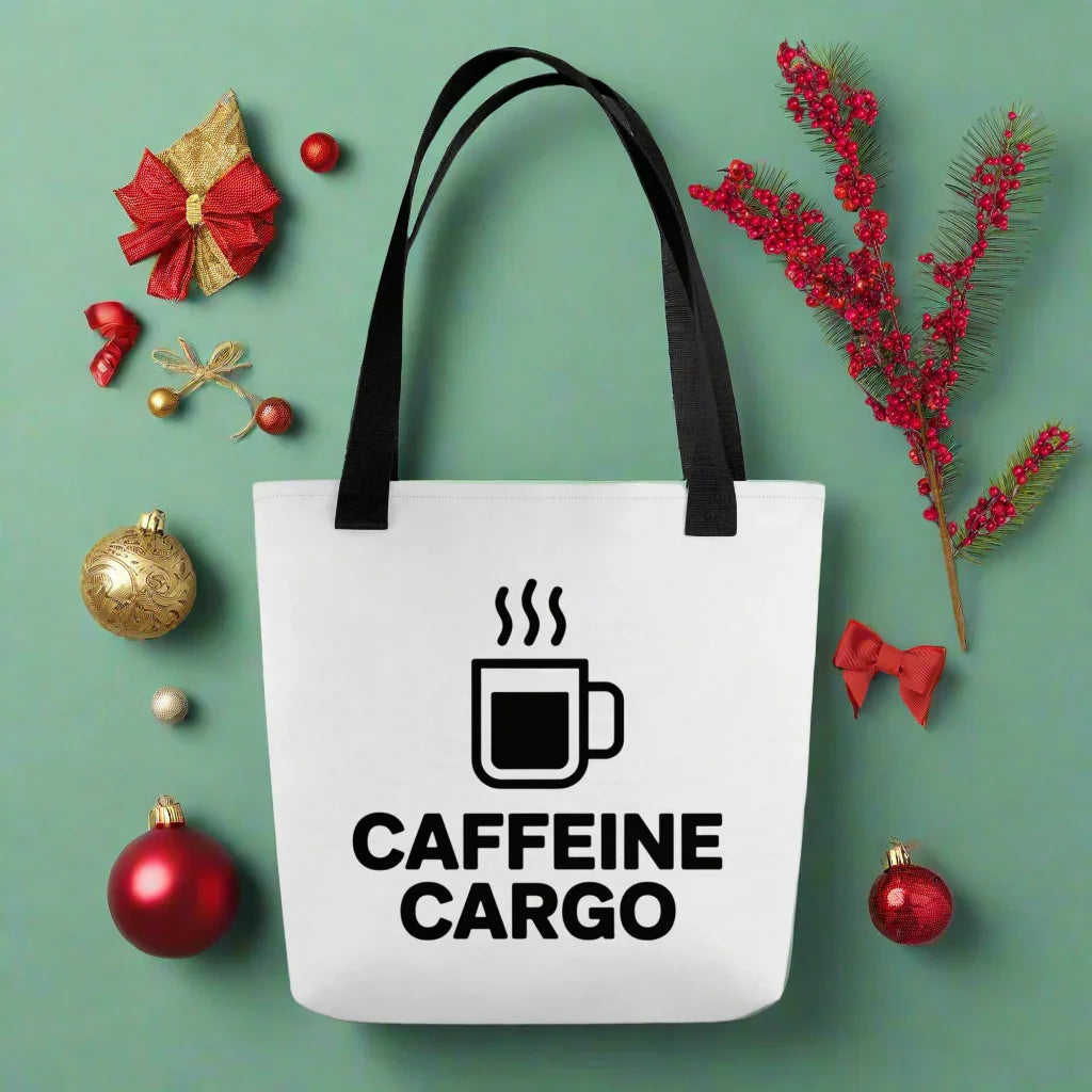 Caffeine Cargo Tote Bag – Bold Black Coffee Mug Art - RaZits