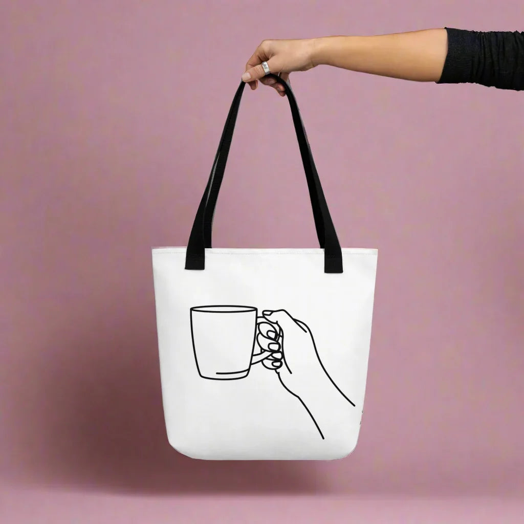 Line Art Coffee Tote – Minimal Hand-Held Mug Design - RaZits