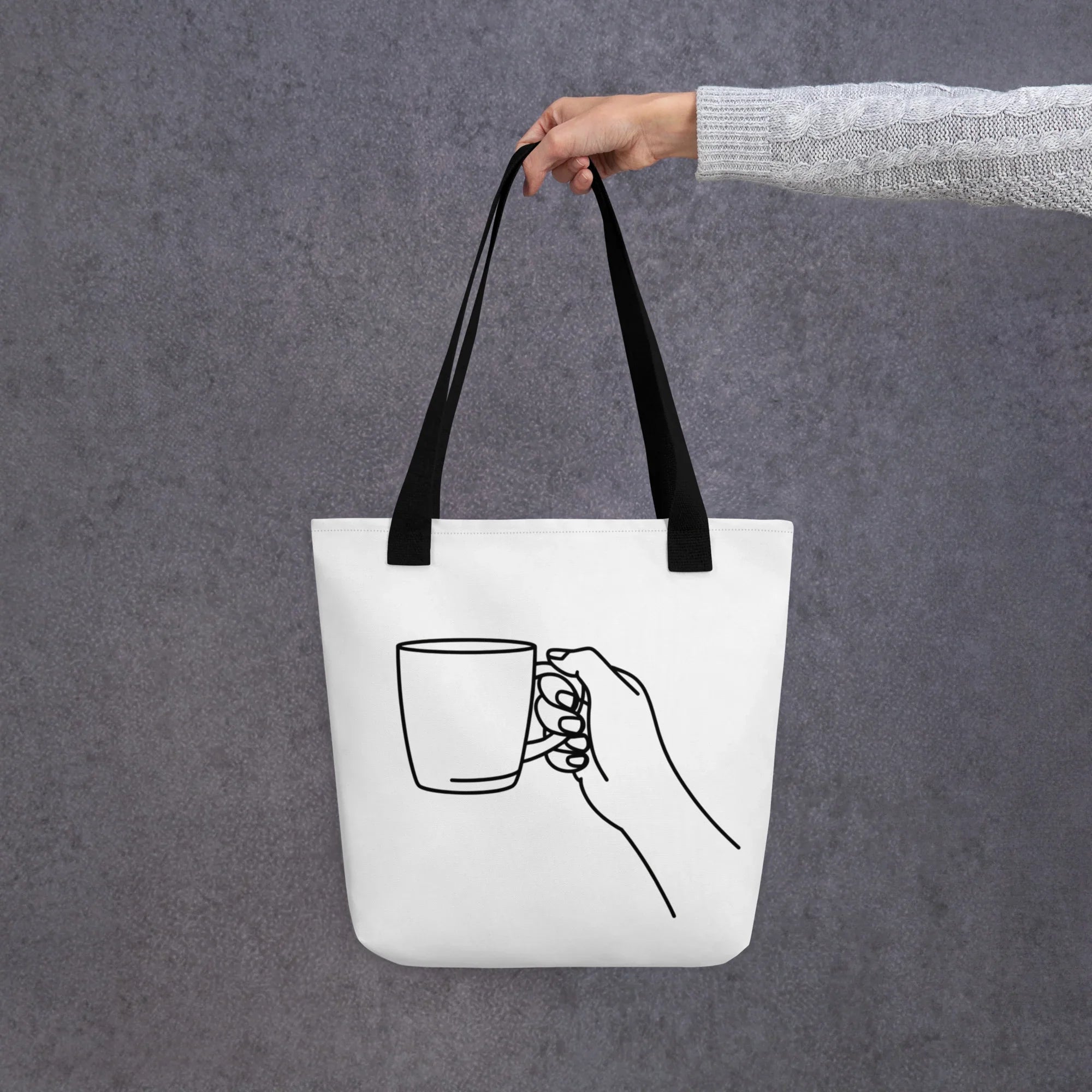 Line Art Coffee Tote – Minimal Hand-Held Mug Design - RaZits