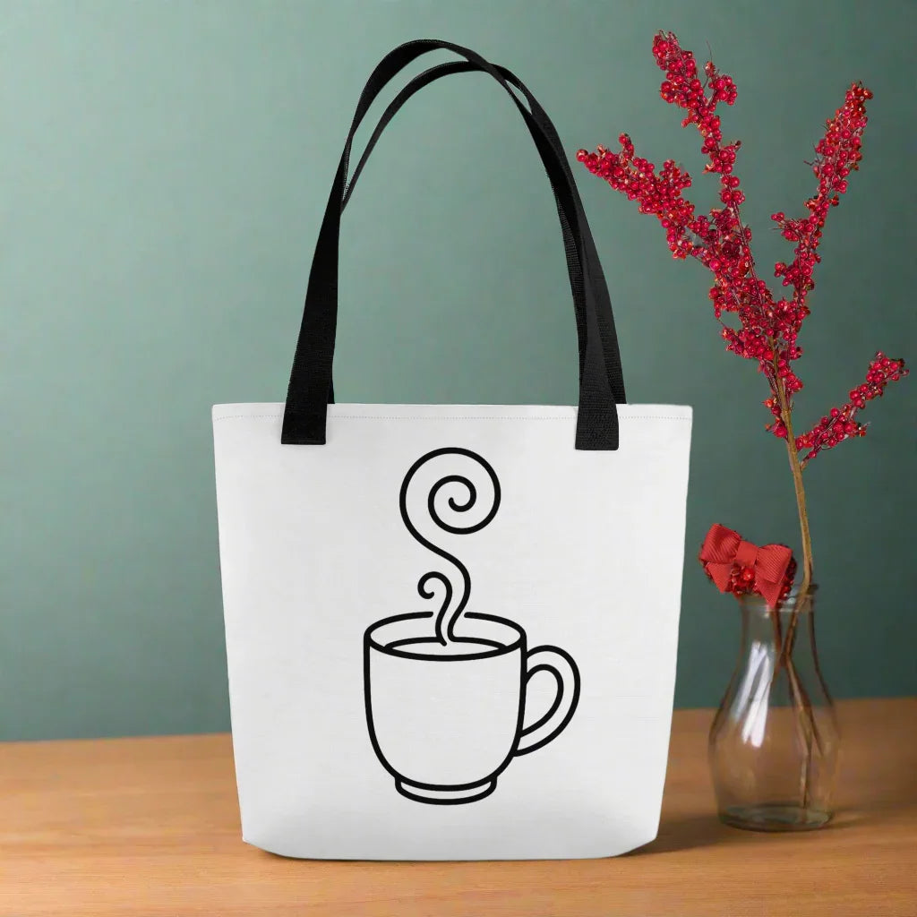 Swirl Steam Coffee Tote – Whimsical Mug Line Art - RaZits