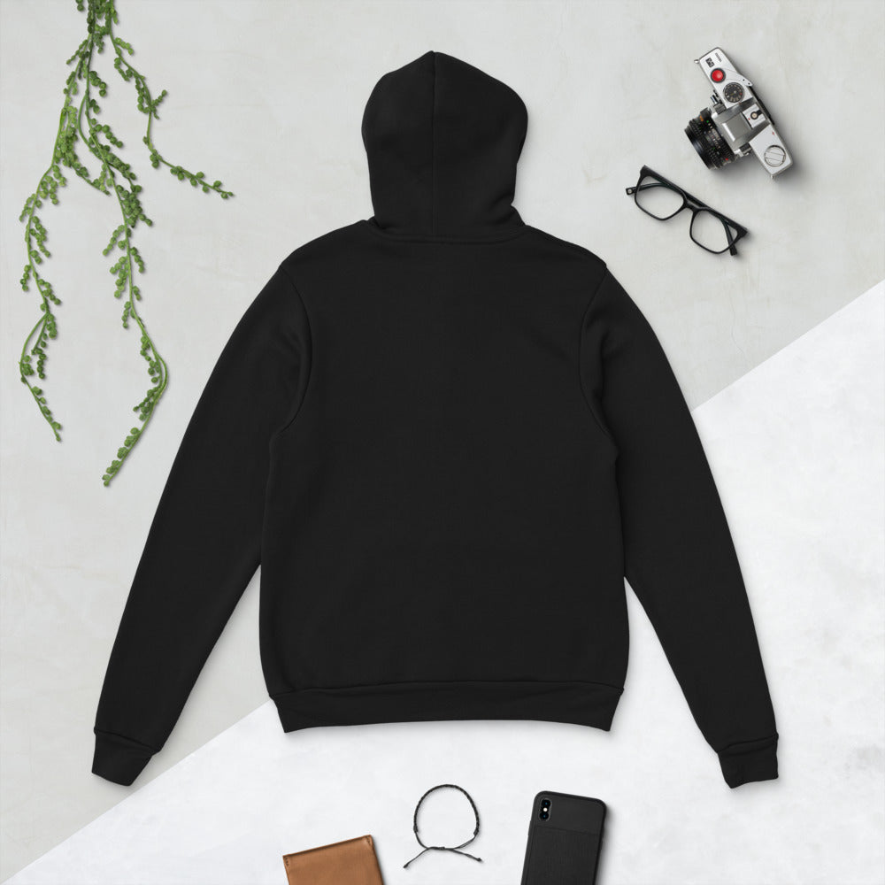 Band parent hoodie flat lay back view - black fleece pullover