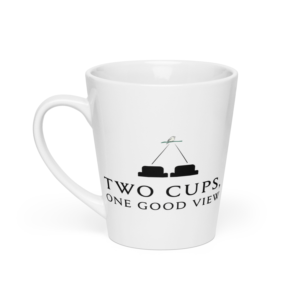 Bird lover latte mug, 12 oz latte, handle on the left: the same design printed on the other side, so it faces out in either hand
