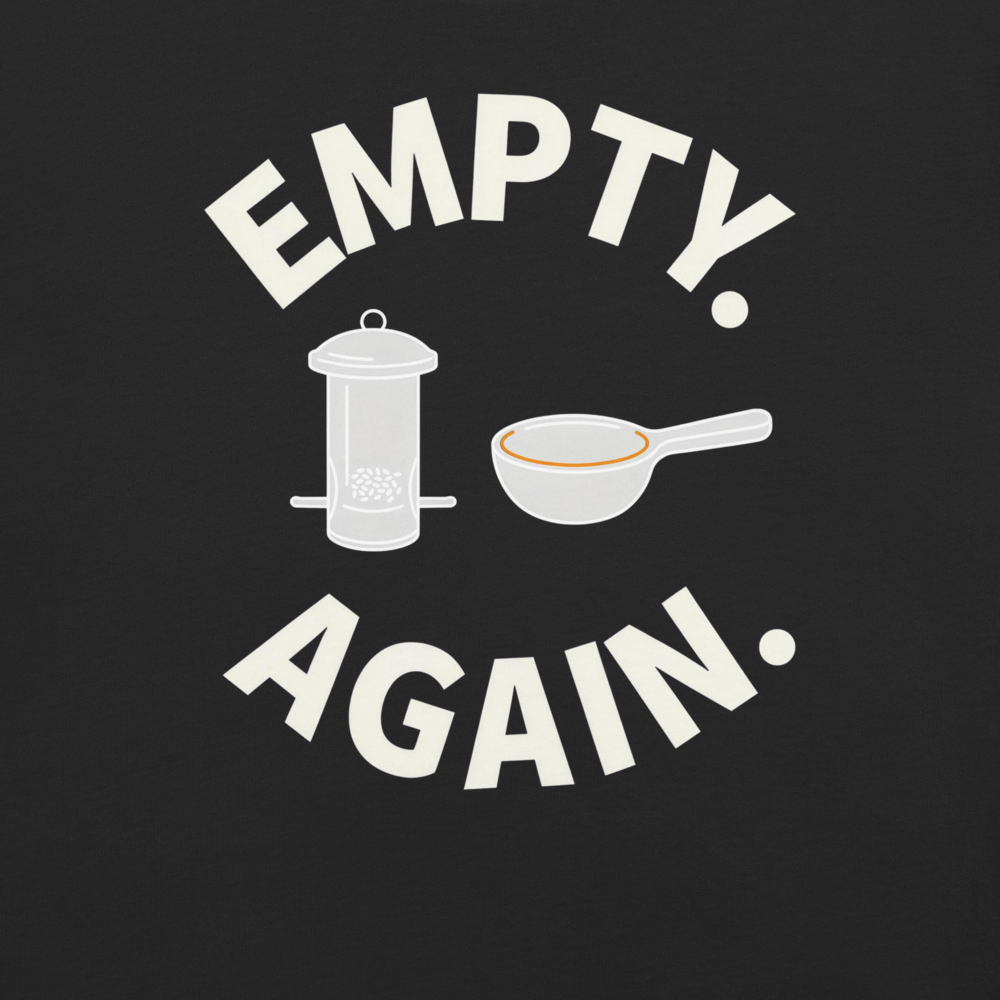 Detail of the Empty. Again. print on the black tee