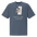 Bird T Shirt in Faded Indigo, front view: a chickadee tucking a seed into birch bark above SEED FOR LATER