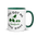 Bird watcher gift mug with dark green inside, 11 oz, handle on the right: YOU GOT ME INTO BIRDS around a bird, binoculars and a field guide