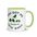 Bird watcher gift mug with green inside, 11 oz, handle on the right: YOU GOT ME INTO BIRDS around a bird, binoculars and a field guide
