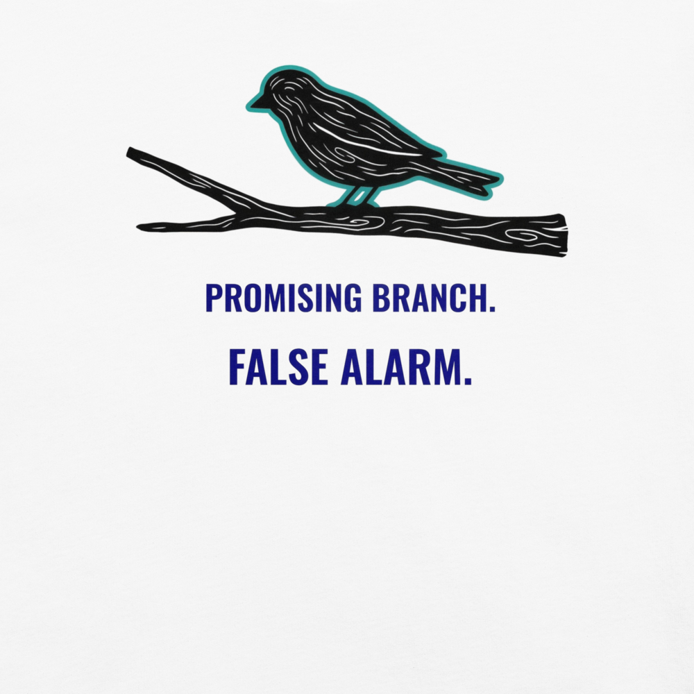 Detail of the Promising Branch. False Alarm. print on the white tee