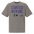 Birding Shirt in Faded Grey, front view: STARTED WITH ONE above a row of five bird feeders