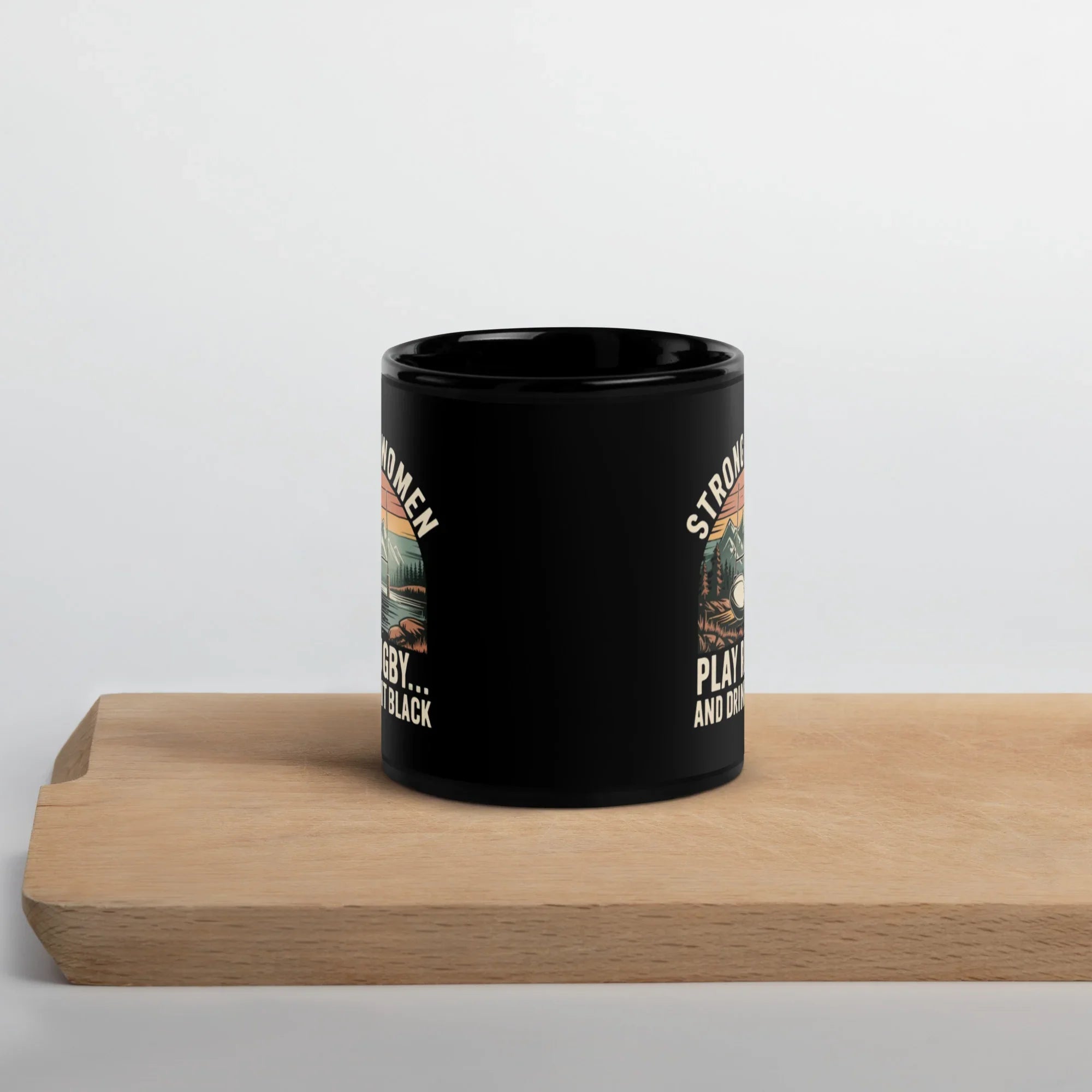 Strong Women Play Rugby Black Coffee Mug - RaZits