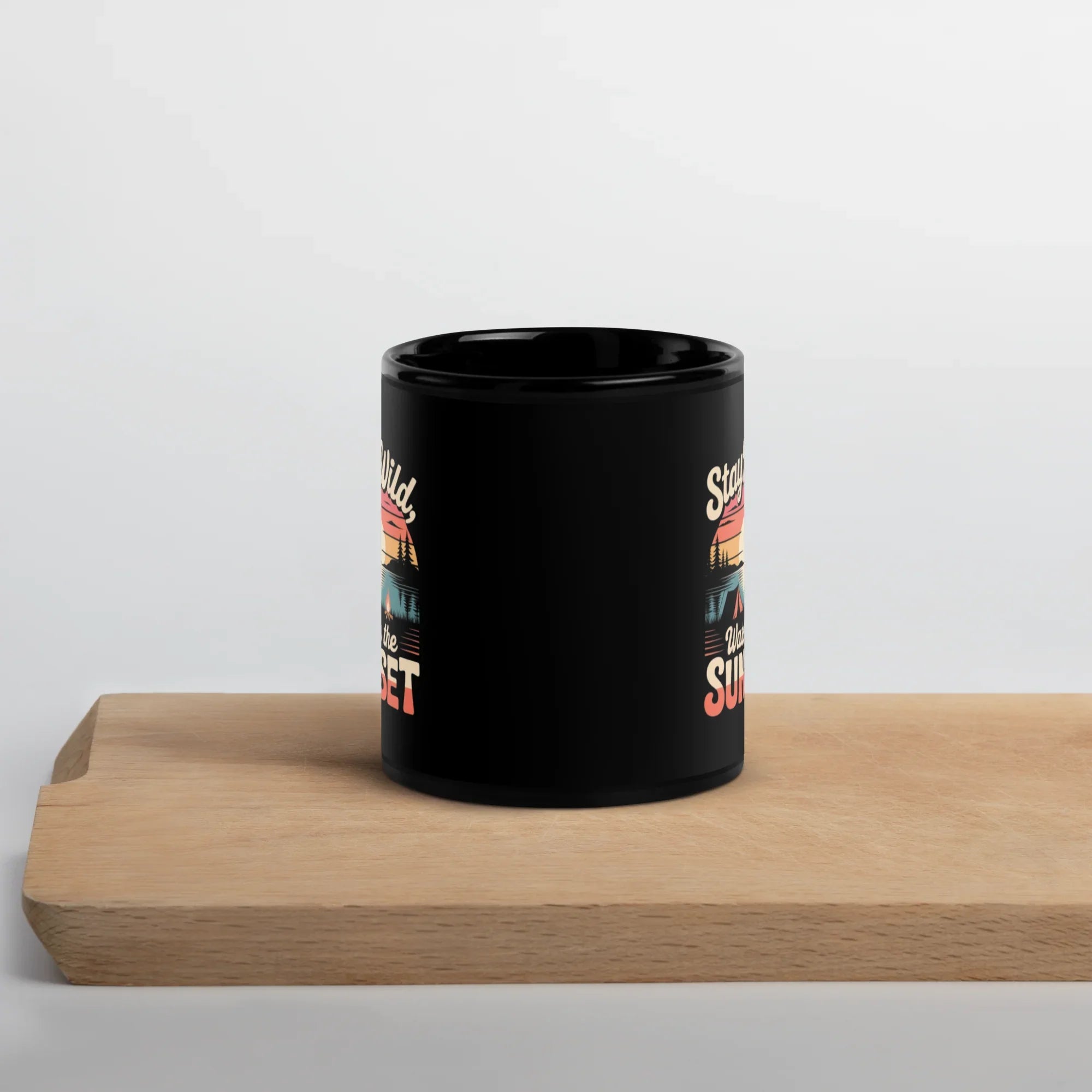 Stay Wild, Watch the Sunset – Glossy Black Camping Mug - RaZits