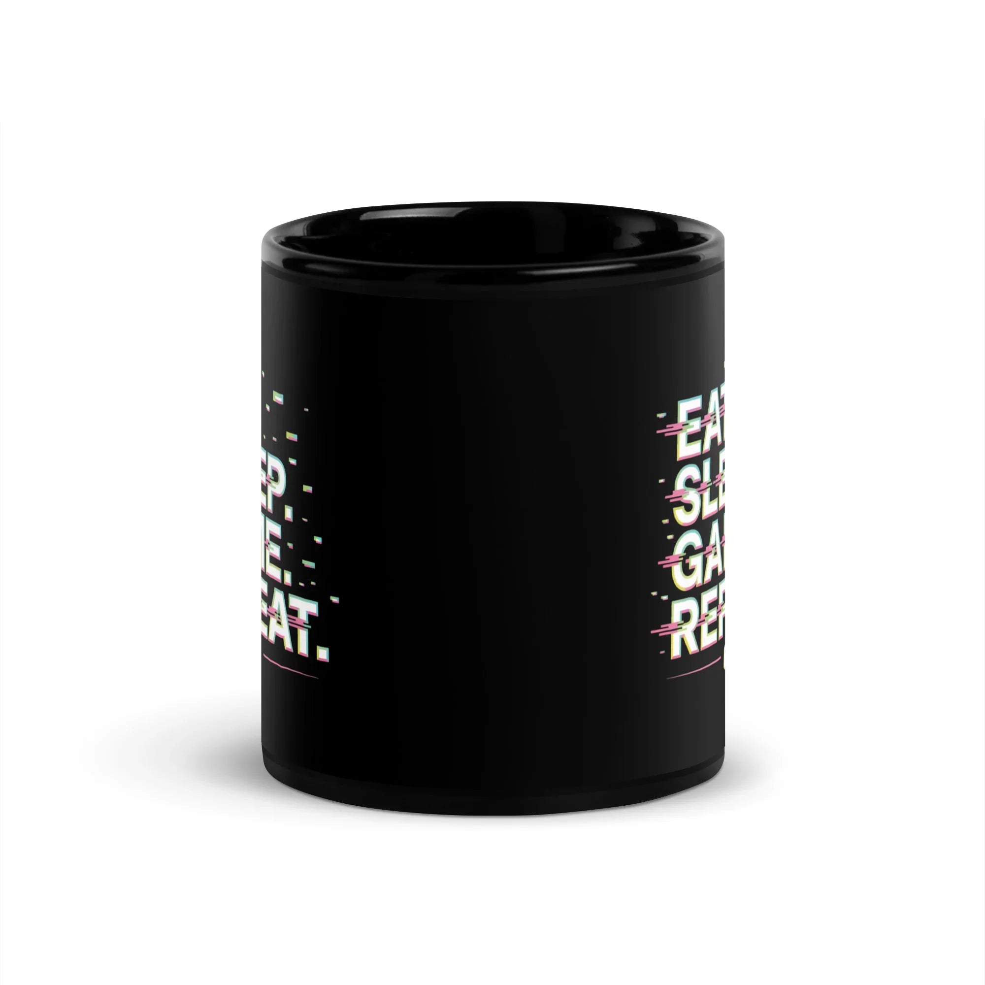 EAT. SLEEP. GAME. REPEAT. Mug | Gamer Routine & Glitch Art Design - RaZits