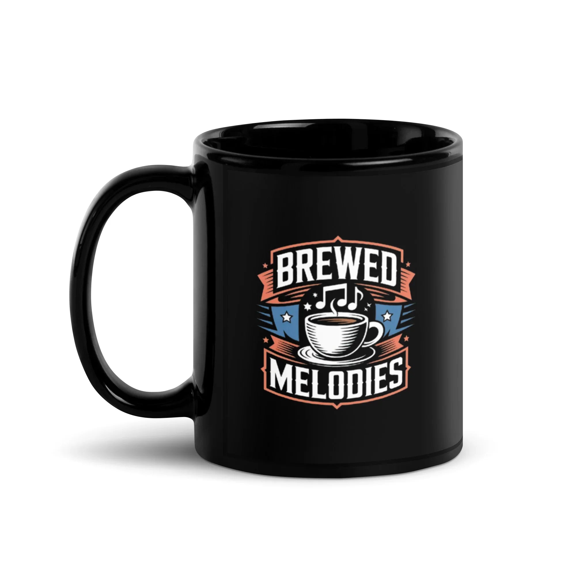 Brewed Melodies – Ceramic Glossy Black Mug - RaZits