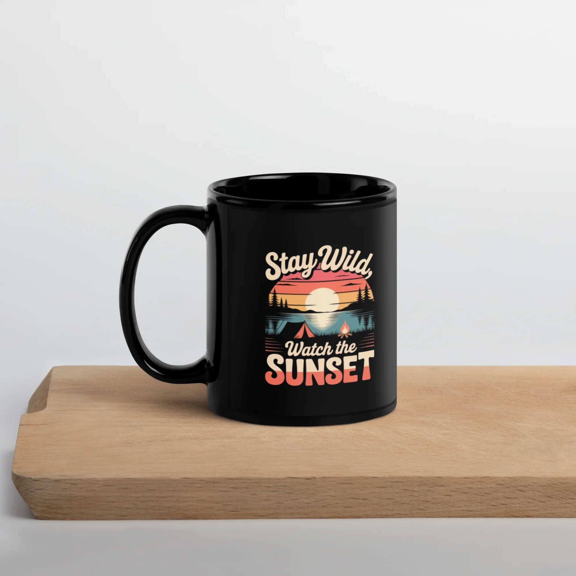 Stay Wild, Watch the Sunset – Glossy Black Camping Mug - RaZits