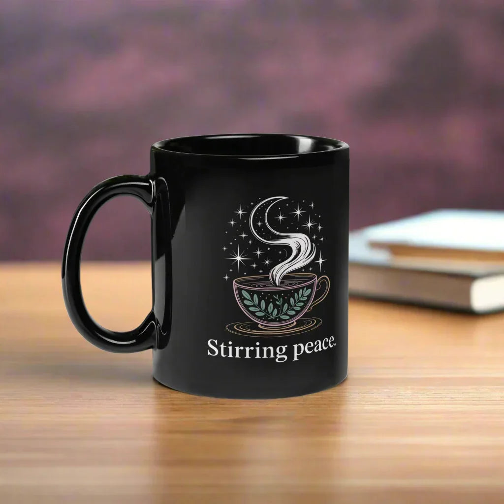 Stirring Peace Mug – Mystical Black Ceramic Coffee Cup - RaZits