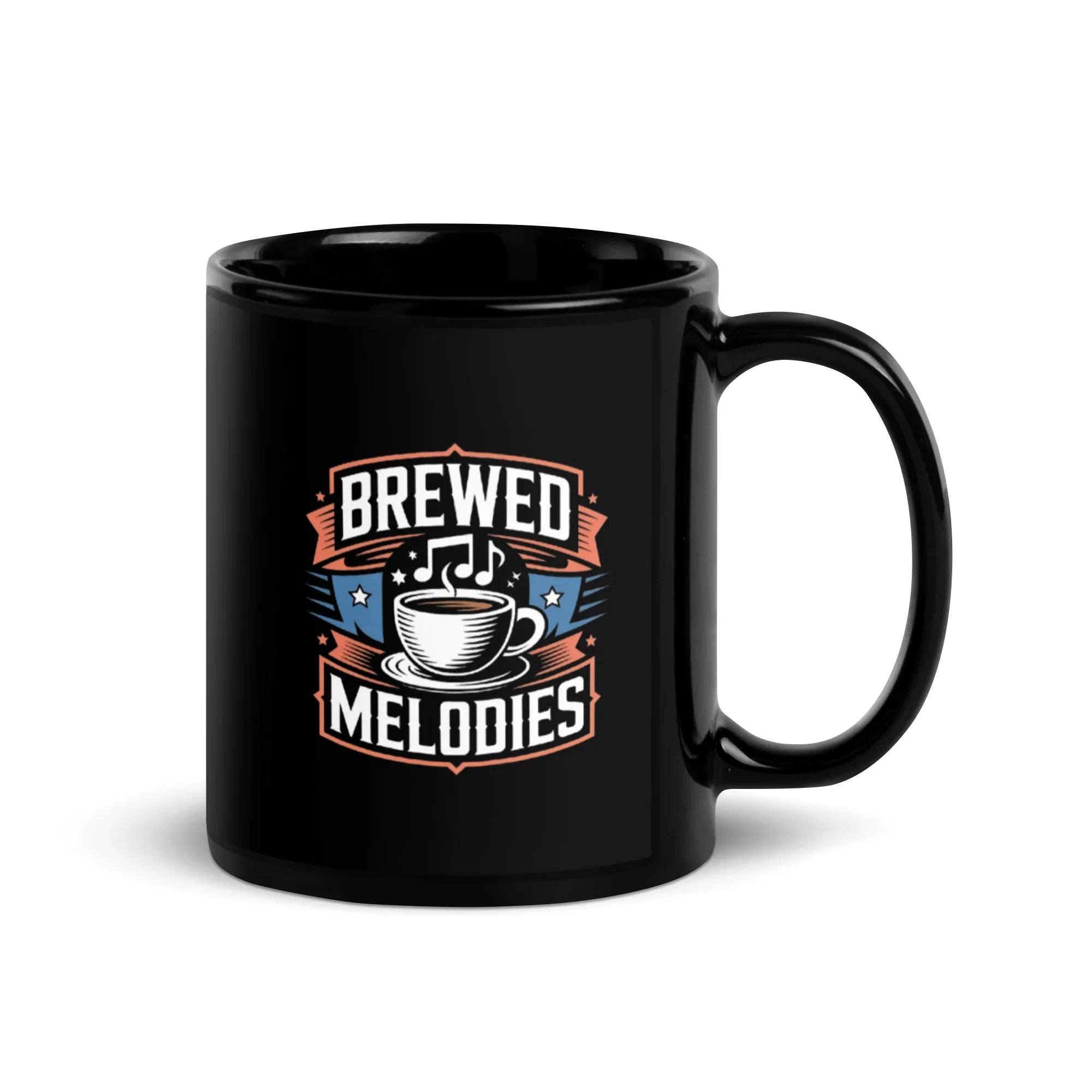Brewed Melodies – Ceramic Glossy Black Mug - RaZits