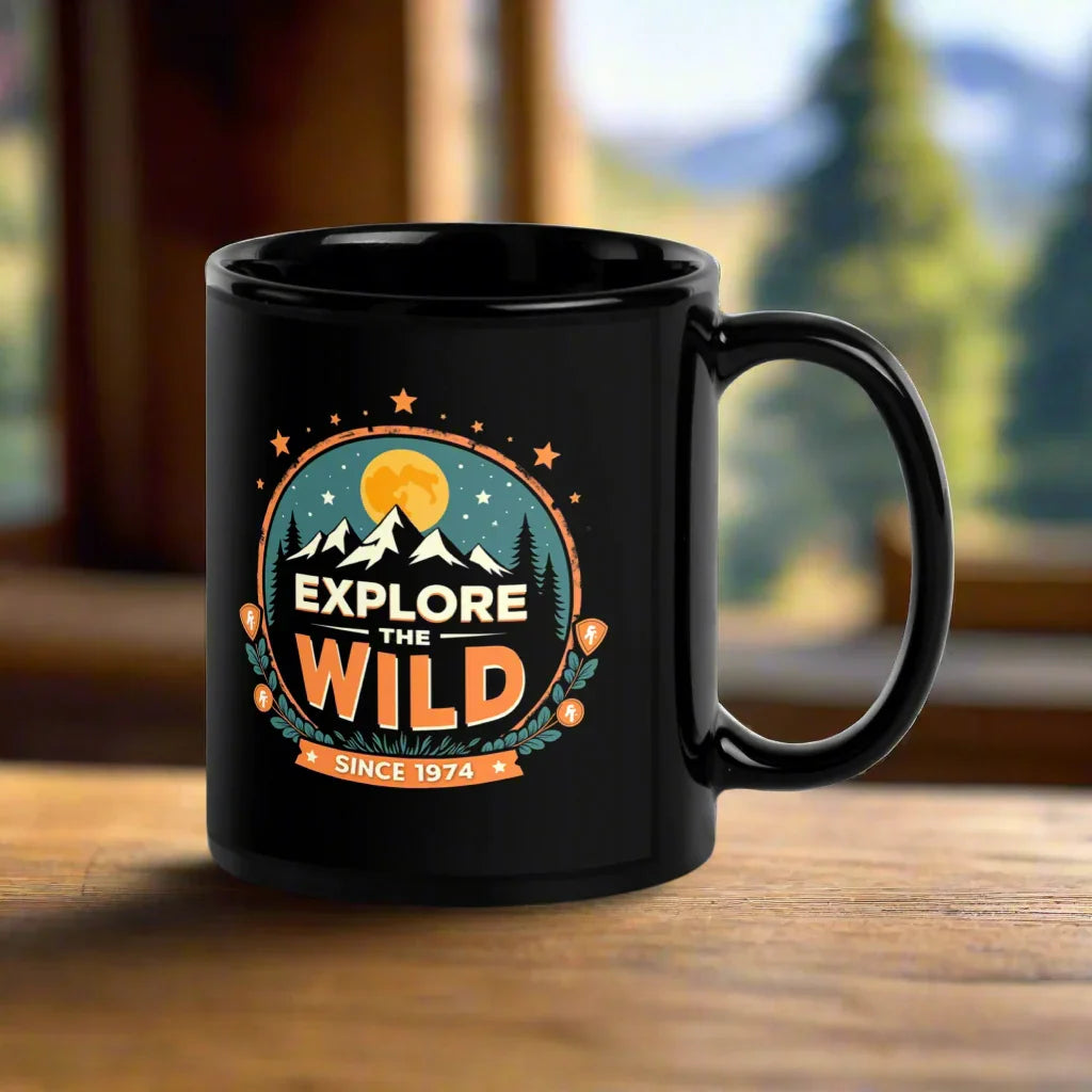 Explore the Wild – Glossy Black Mug for Outdoor Lovers - RaZits