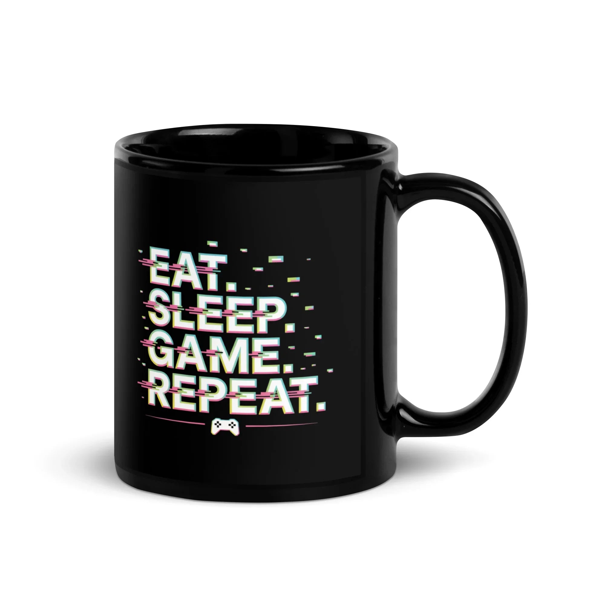 EAT. SLEEP. GAME. REPEAT. Mug | Gamer Routine & Glitch Art Design - RaZits