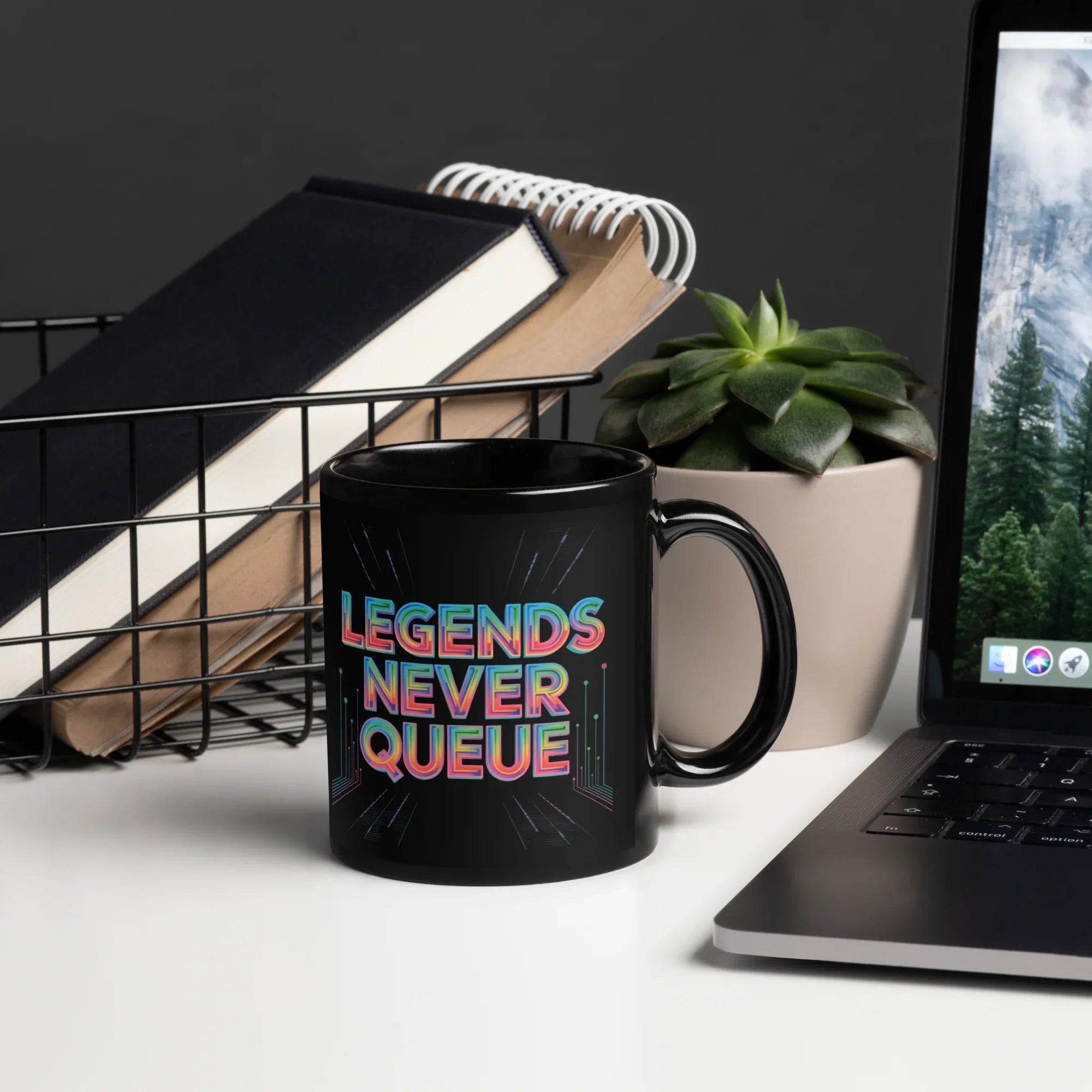 LEGENDS NEVER QUEUE Mug | Gamer Attitude & Neon Circuit Design - RaZits