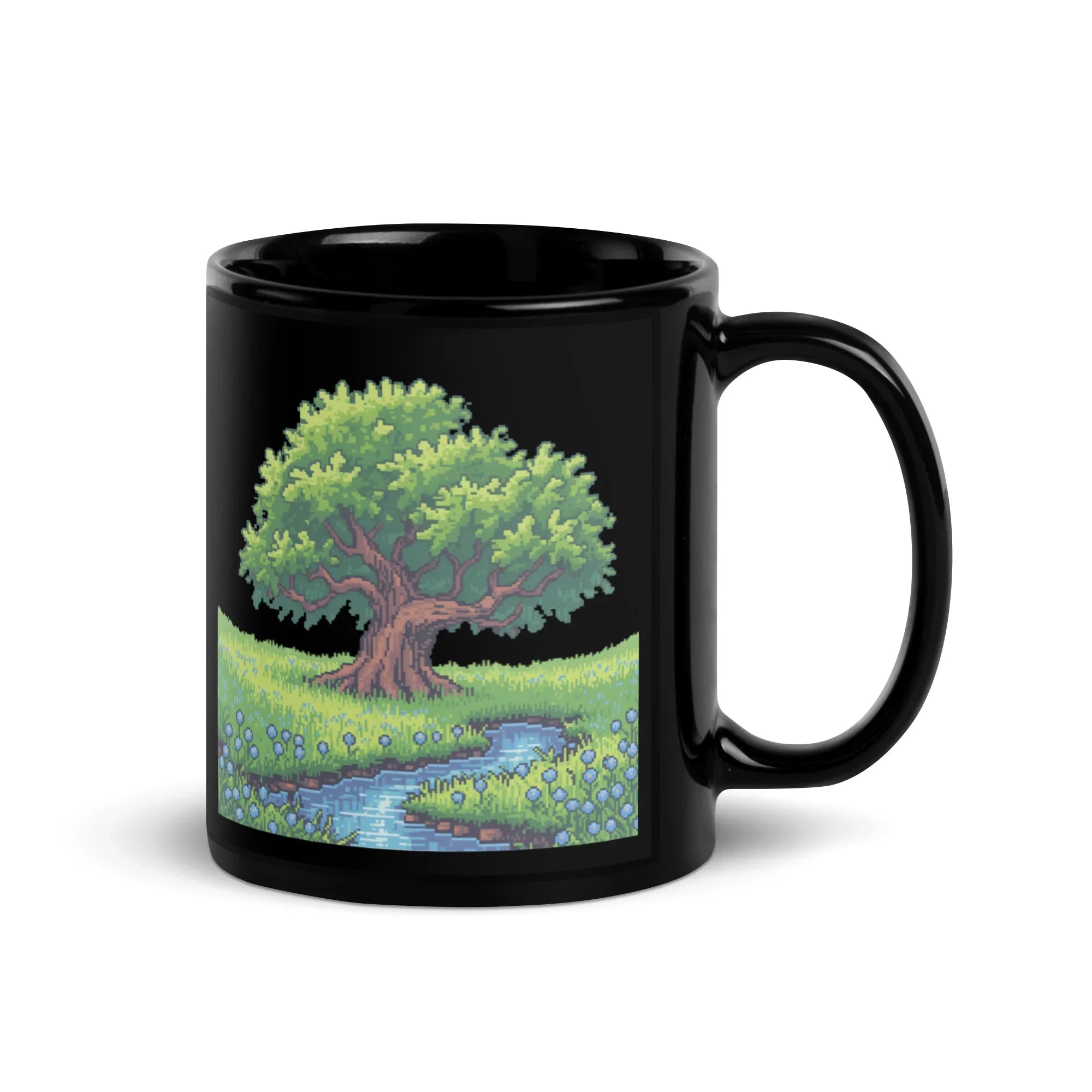 Pixel Grove Serenity Mug – Tranquil Retro RPG Forest Landscape Design - RaZits
