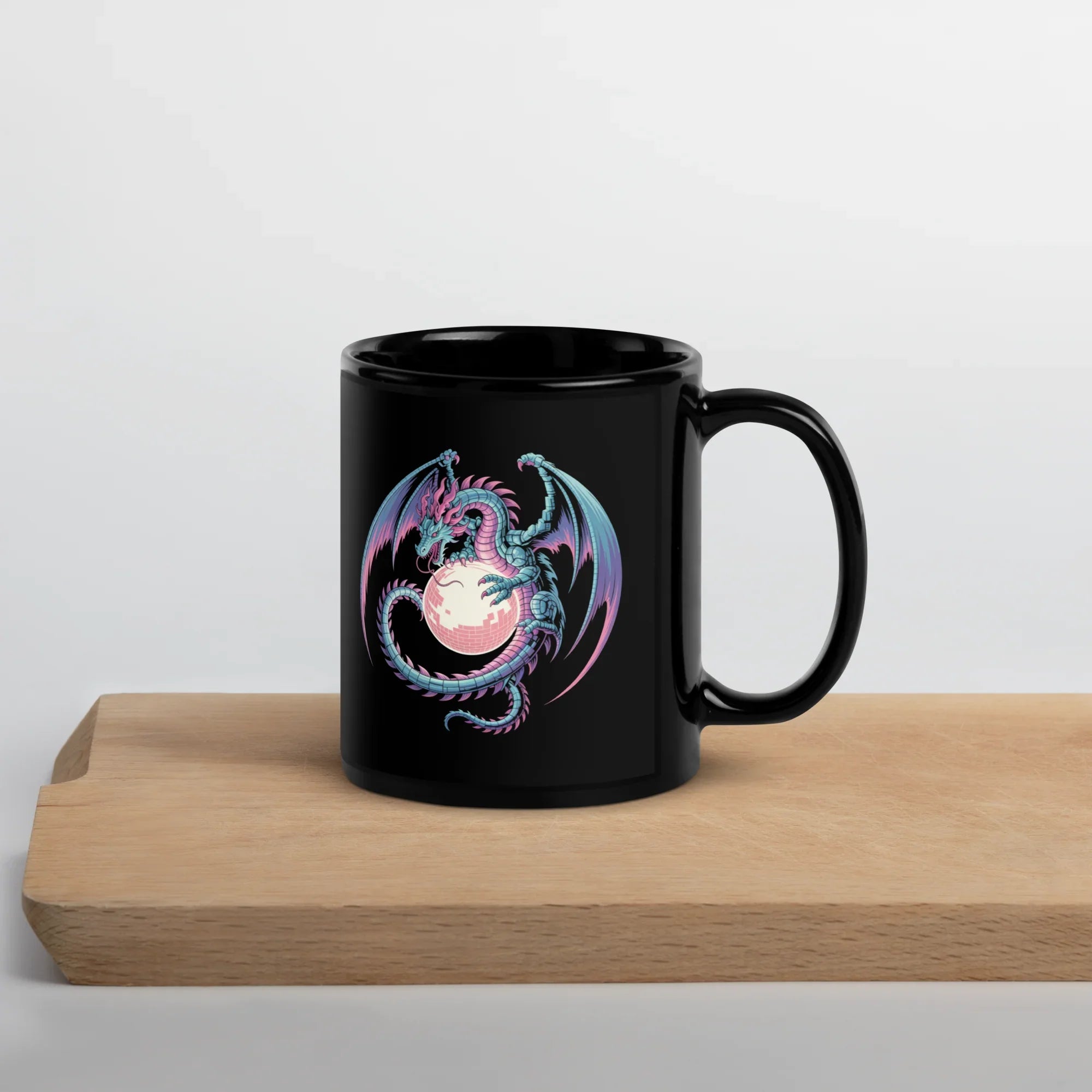 Neon Dragon Core Mug – Retro Cyber Fantasy Dragon with Pixel Energy Orb - RaZits