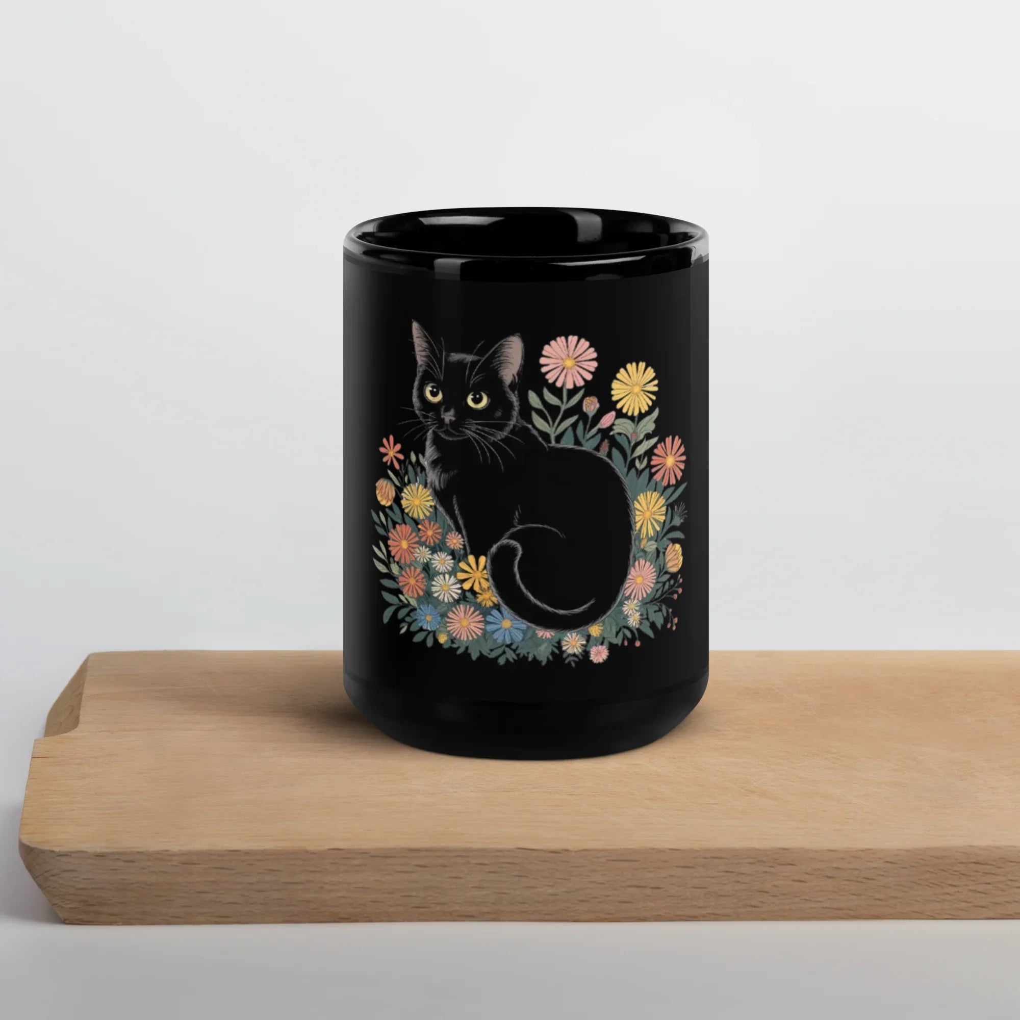 Love Black Cat Mug – Sleek Black Glossy Ceramic Coffee Cup - RaZits