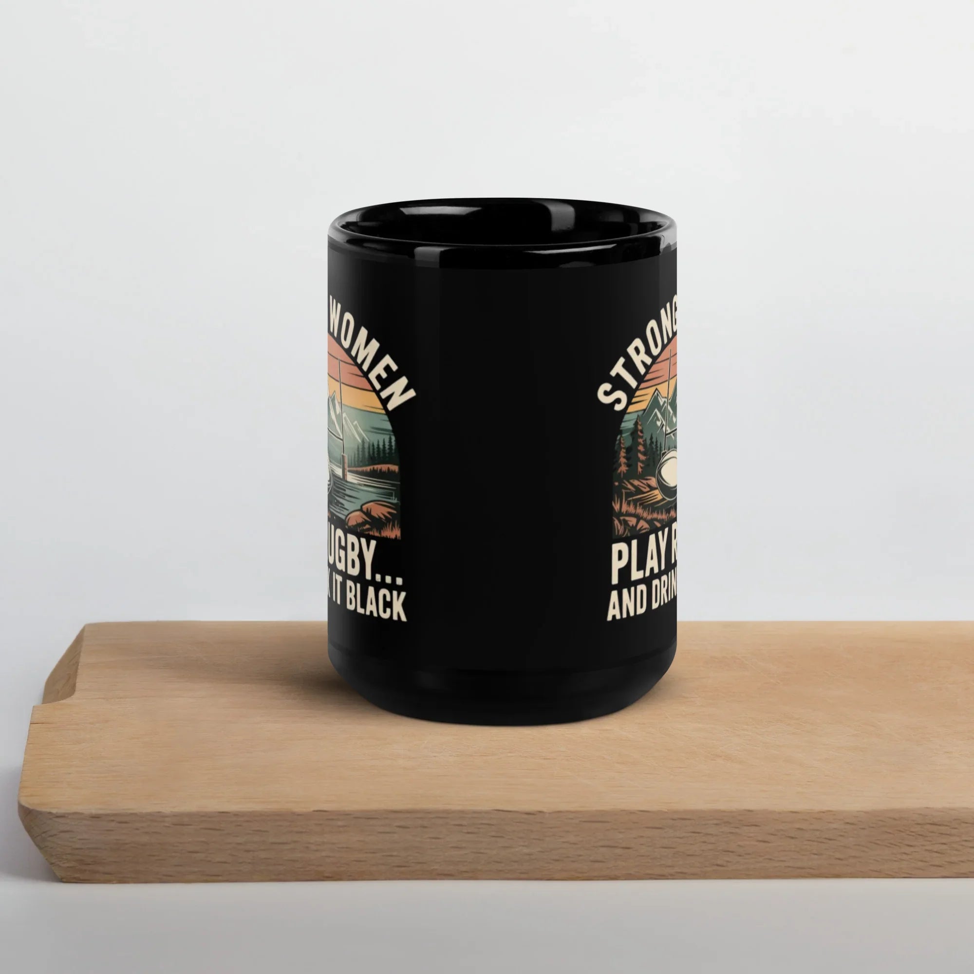 Strong Women Play Rugby Black Coffee Mug - RaZits