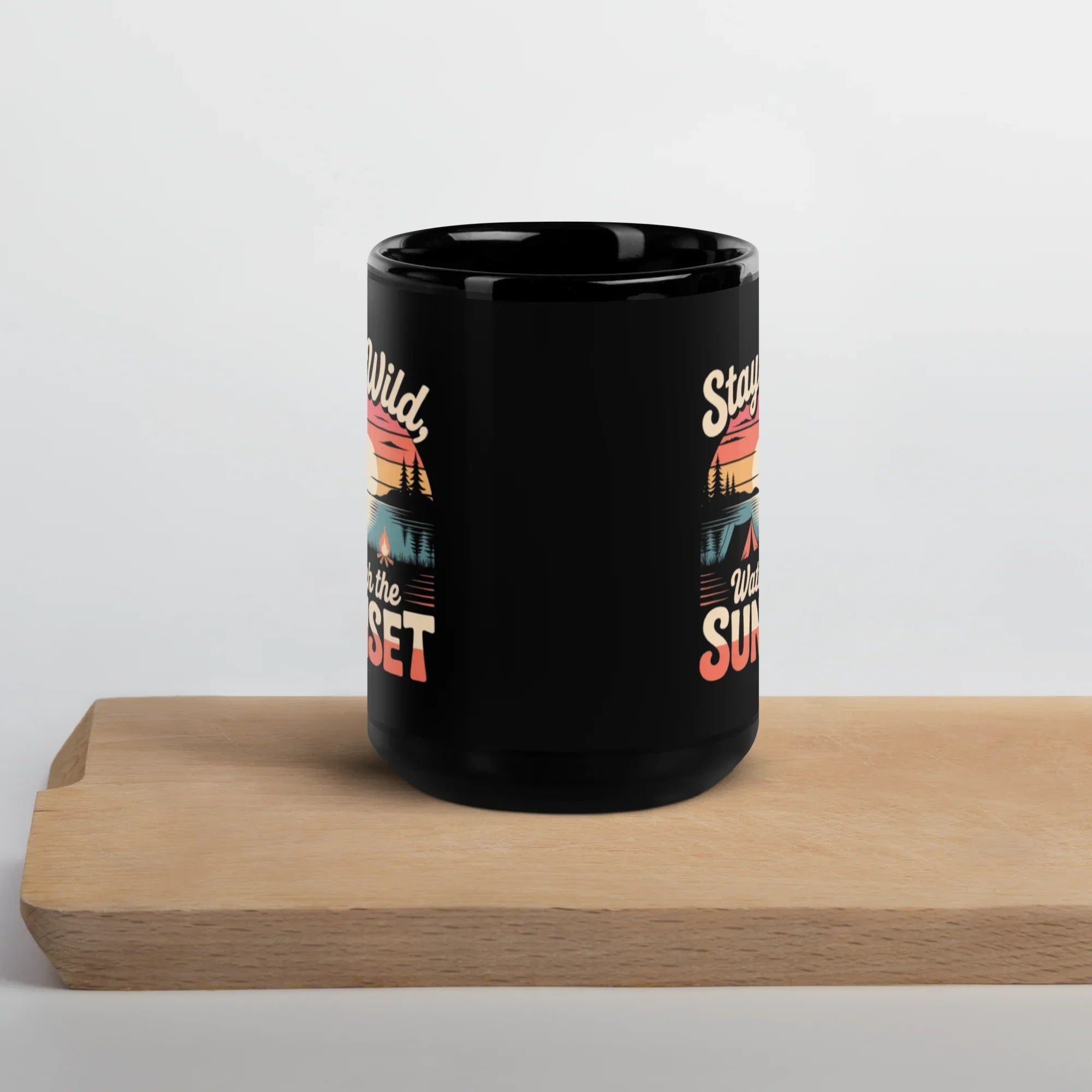 Stay Wild, Watch the Sunset – Glossy Black Camping Mug - RaZits
