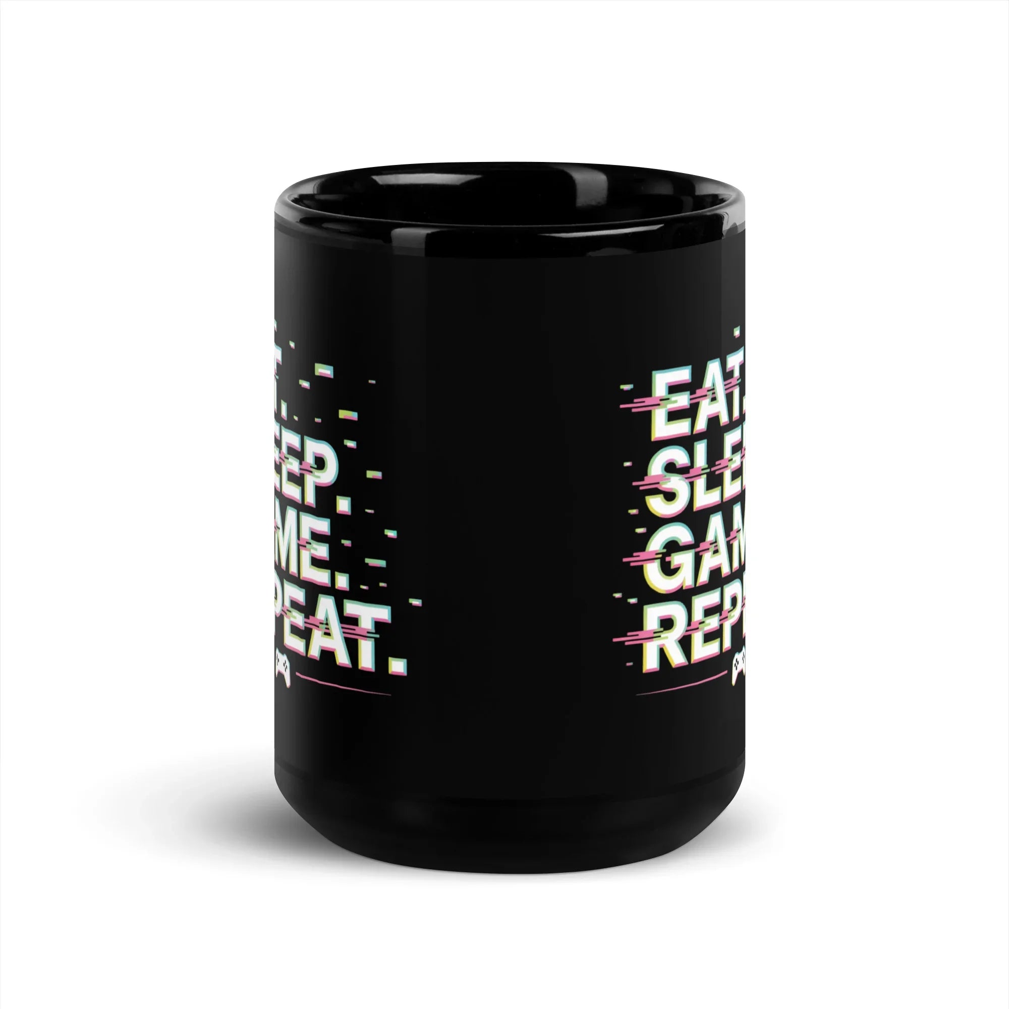 EAT. SLEEP. GAME. REPEAT. Mug | Gamer Routine & Glitch Art Design - RaZits