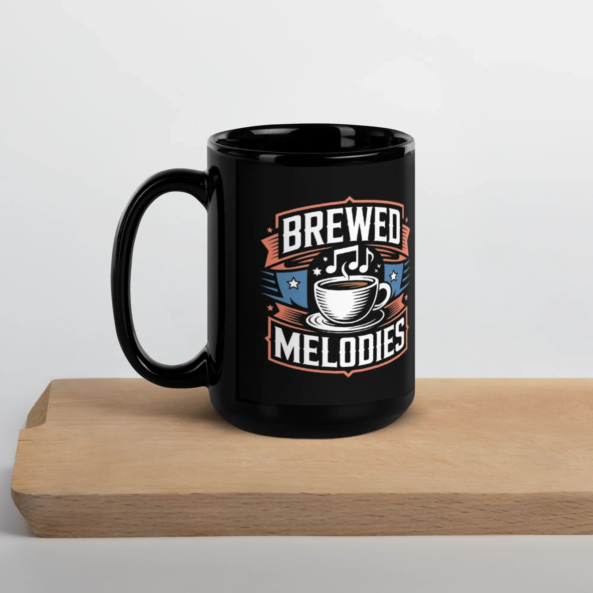 Brewed Melodies – Ceramic Glossy Black Mug - RaZits