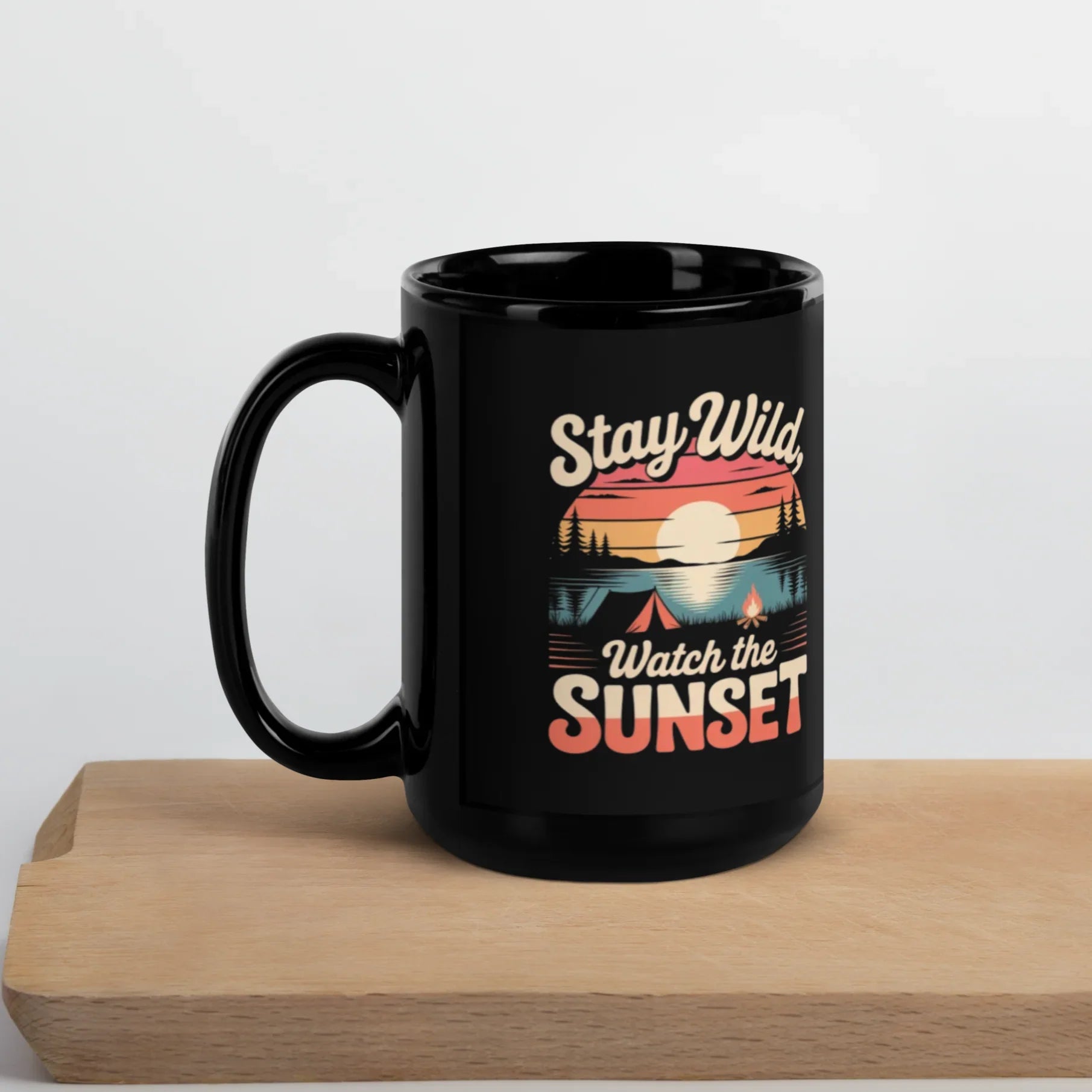 Stay Wild, Watch the Sunset – Glossy Black Camping Mug - RaZits