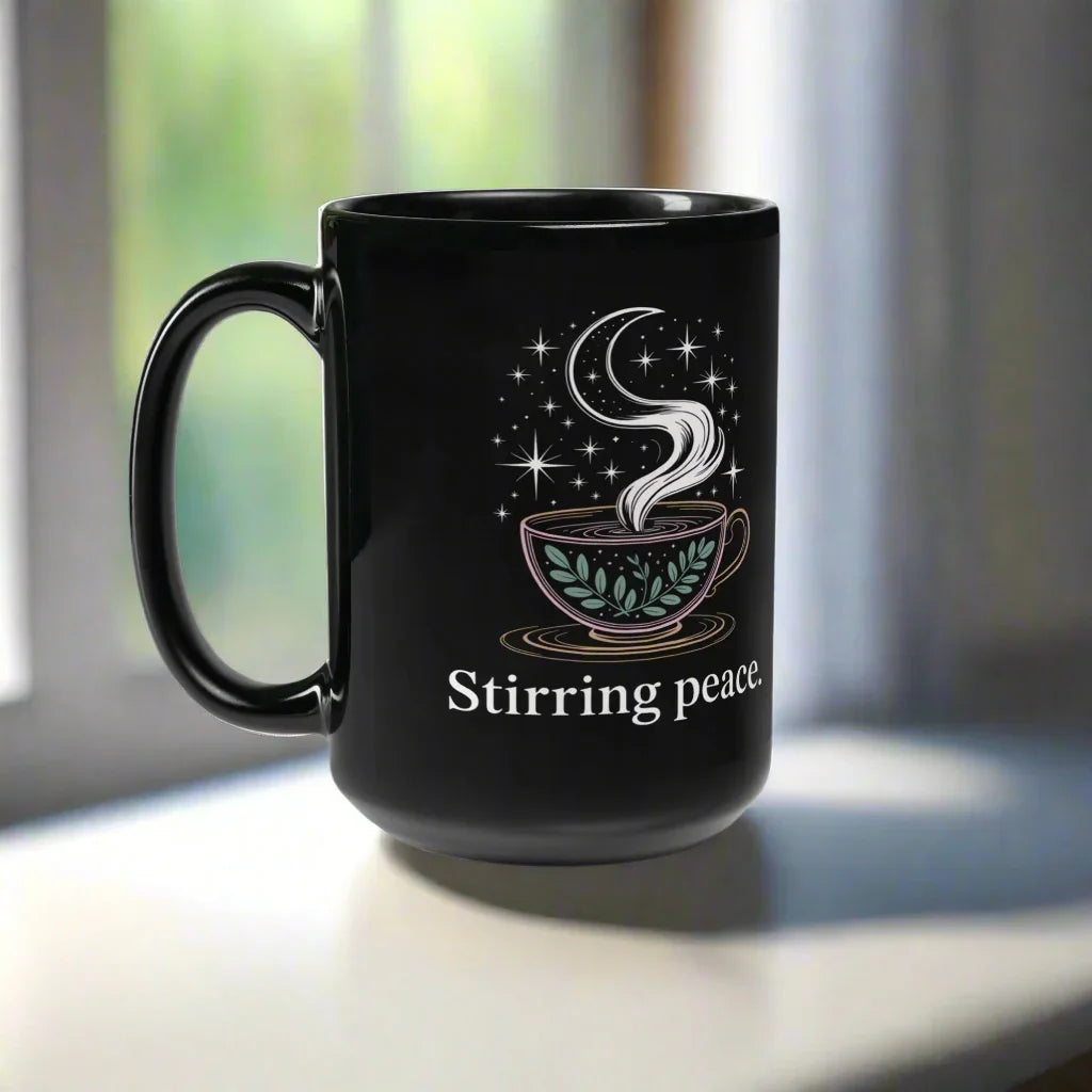 Stirring Peace Mug – Mystical Black Ceramic Coffee Cup - RaZits