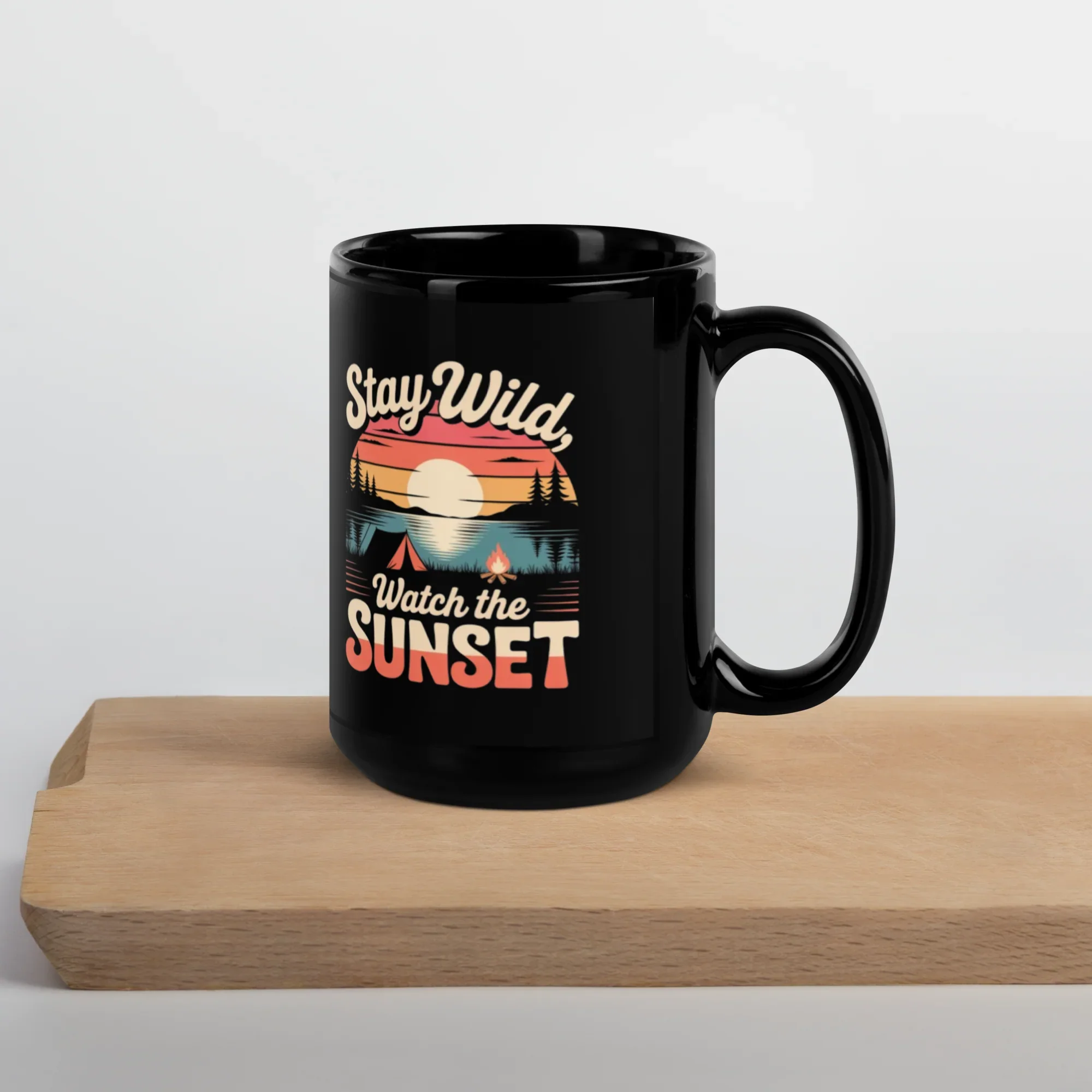 Stay Wild, Watch the Sunset – Glossy Black Camping Mug - RaZits