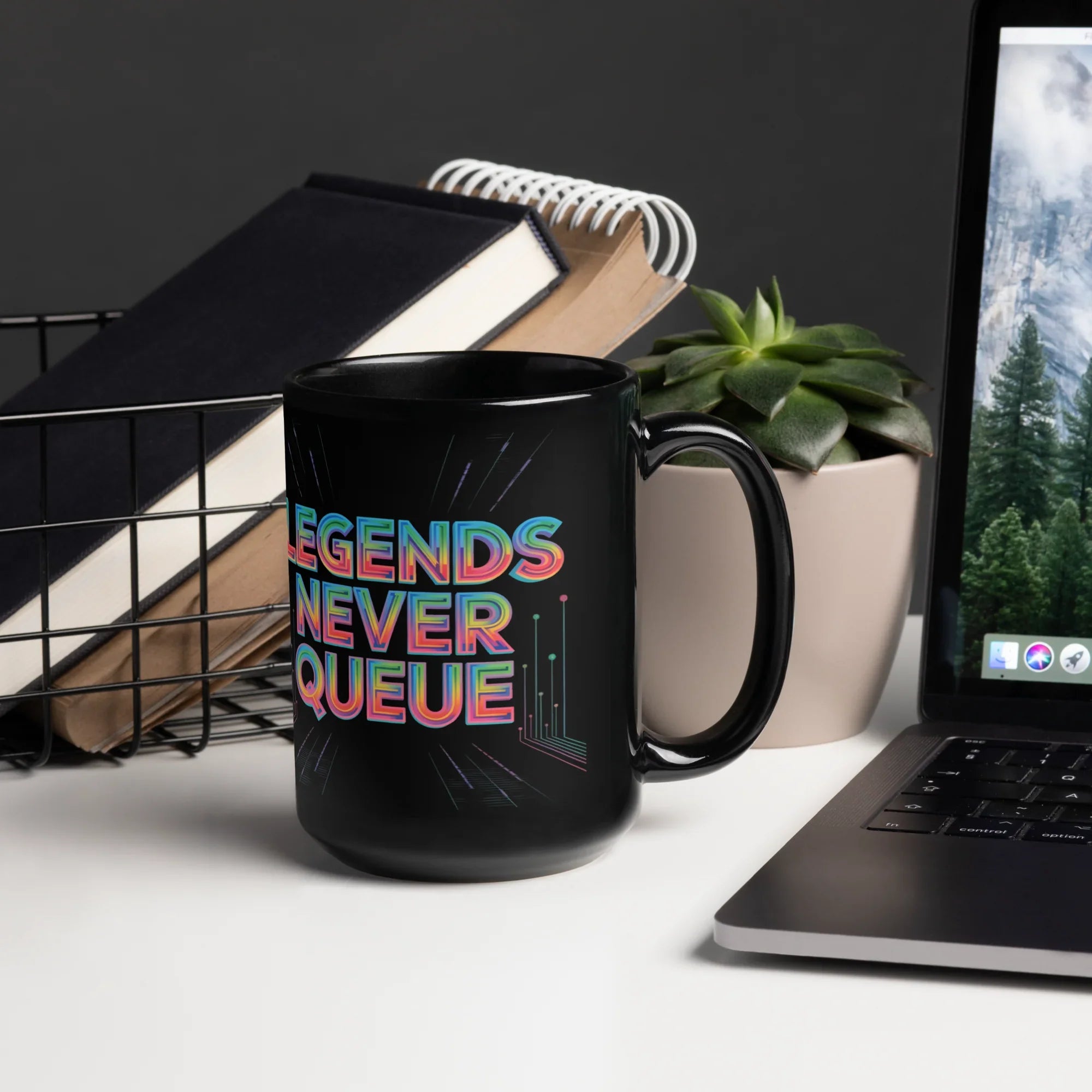 LEGENDS NEVER QUEUE Mug | Gamer Attitude & Neon Circuit Design - RaZits