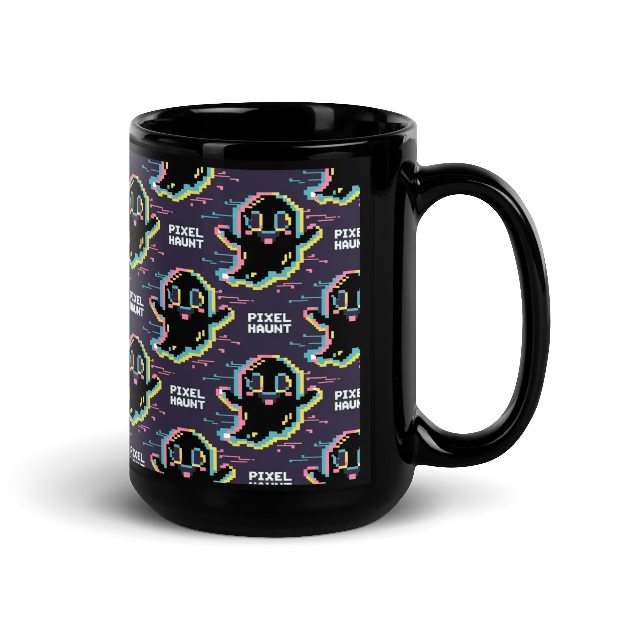 Pixel Haunt Ghost Mug – Retro Gamer Halloween Pixel Art Design - RaZits
