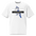 Blue Jay Shirt in Faded White, front view: a blue jay under an OPINIONS WITH FEATHERS banner